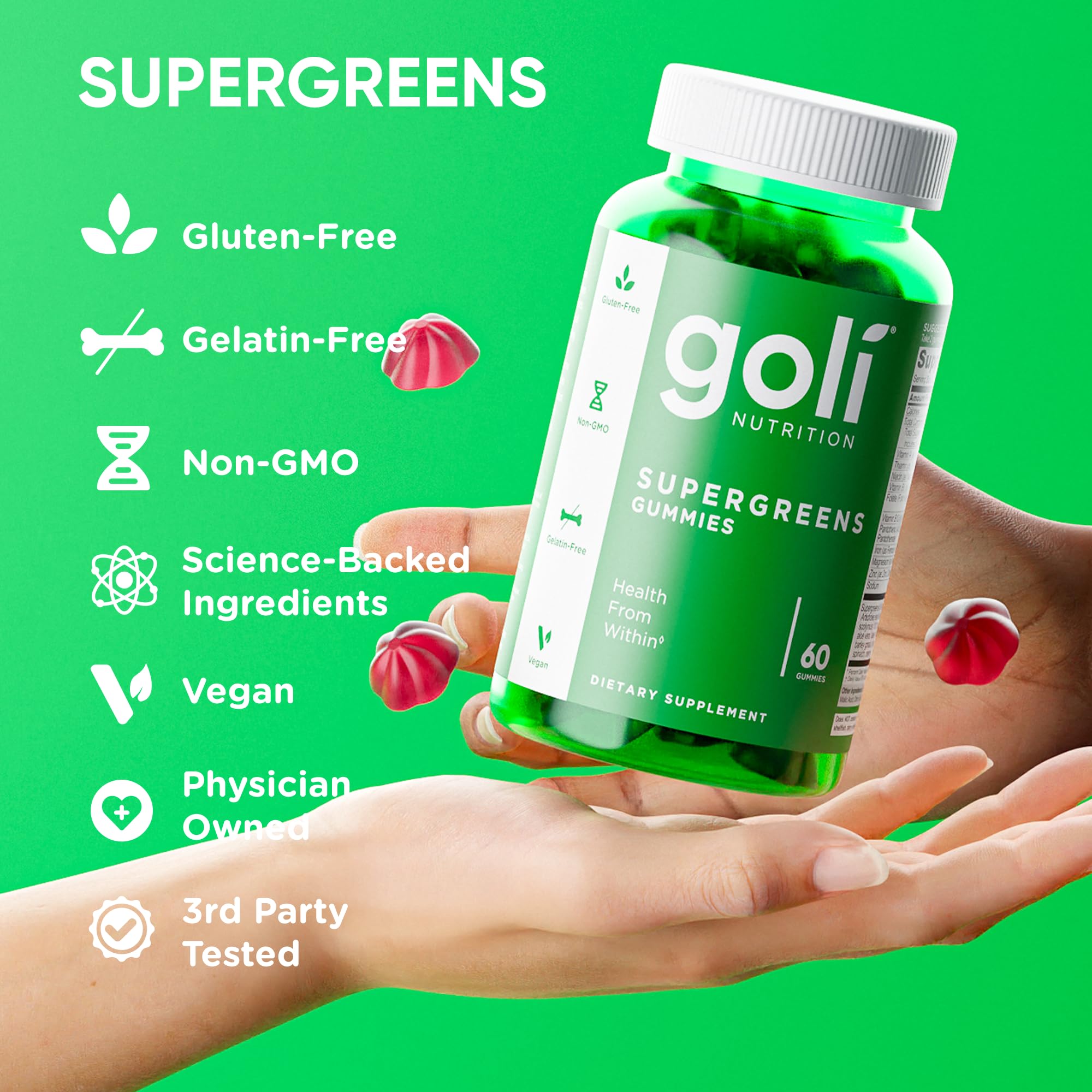 Goli Supergreens Gummies with Probiotics - Artichoke Leaf Extract, Spirulina, Kale, Vitamins A, B6, B12 - Vegan, Gluten-Free, Non-GMO GoliAu supplements