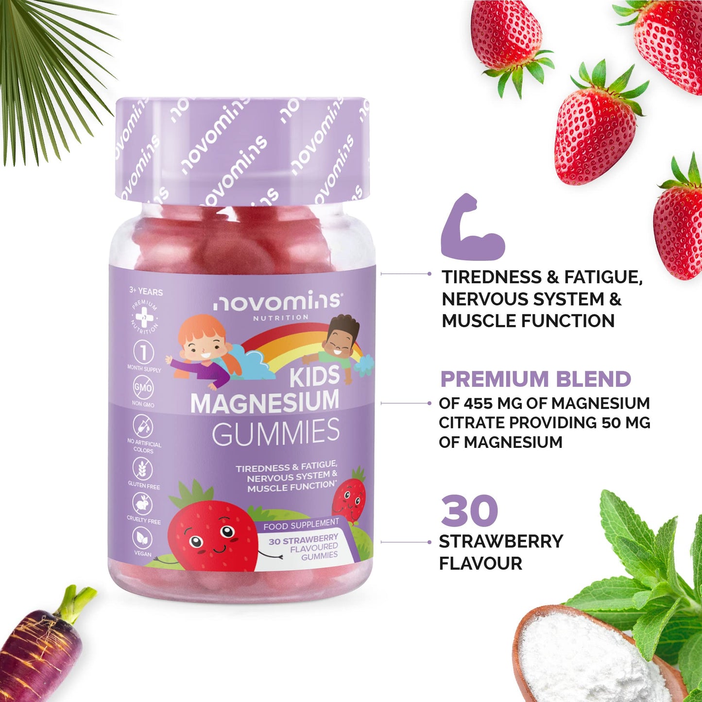 Kids Magnesium Gummies – Vegan - 1 Month Supply – Childrens Supplements – 30 Chewa novominsUS supplements