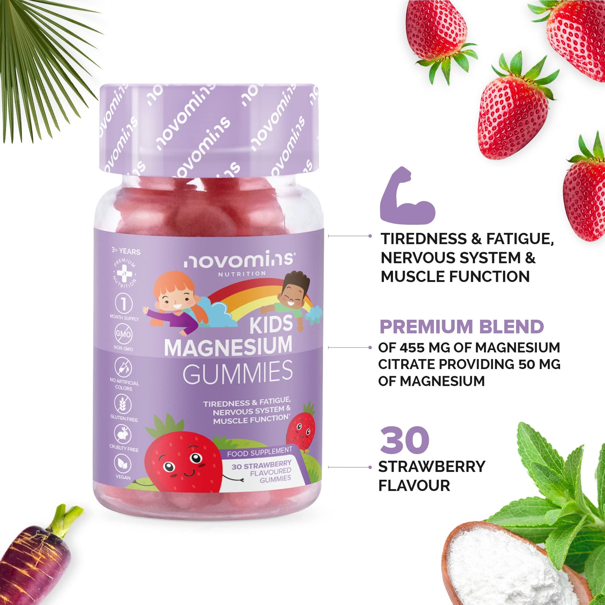 Kids Magnesium Gummies – Vegan - 1 Month Supply – Childrens Supplements – 30 Chewa novominsUS supplements