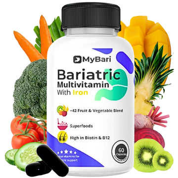 MyBari All-in-One Bariatric Multivitamin with Iron - Made in USA - for Men & Women - Supports Gastric Sleeve & Bypass with 42+ Fruit & Veggie Blend - 60 Liquid Capsules MyBariAu supplements