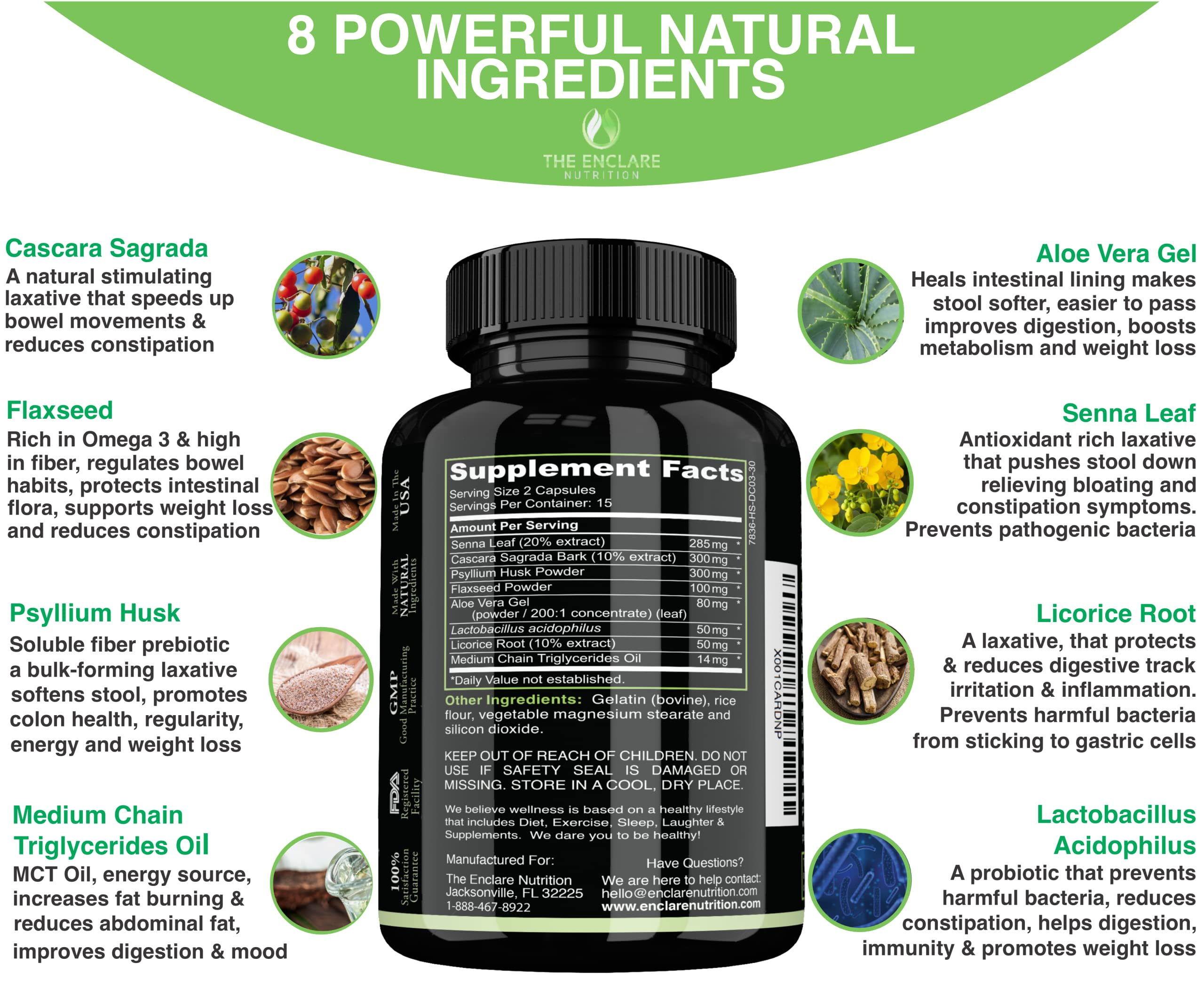 Colon Cleanse Fast-Acting Colon Cleanser Detox. Healthy Bowel Movement THE ENCLARE NUTRITIONUS supplements