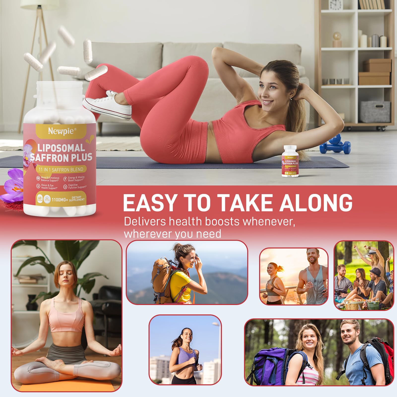 Newpie Saffron Supplements - 100% Pure Saffron Extract Capsules - Natural Mood Enhancer, Supports Eye & Heart Health, Boosts Energy - Premium Supplement for Women & Men（60 Servings (1) NewpieAu supplements