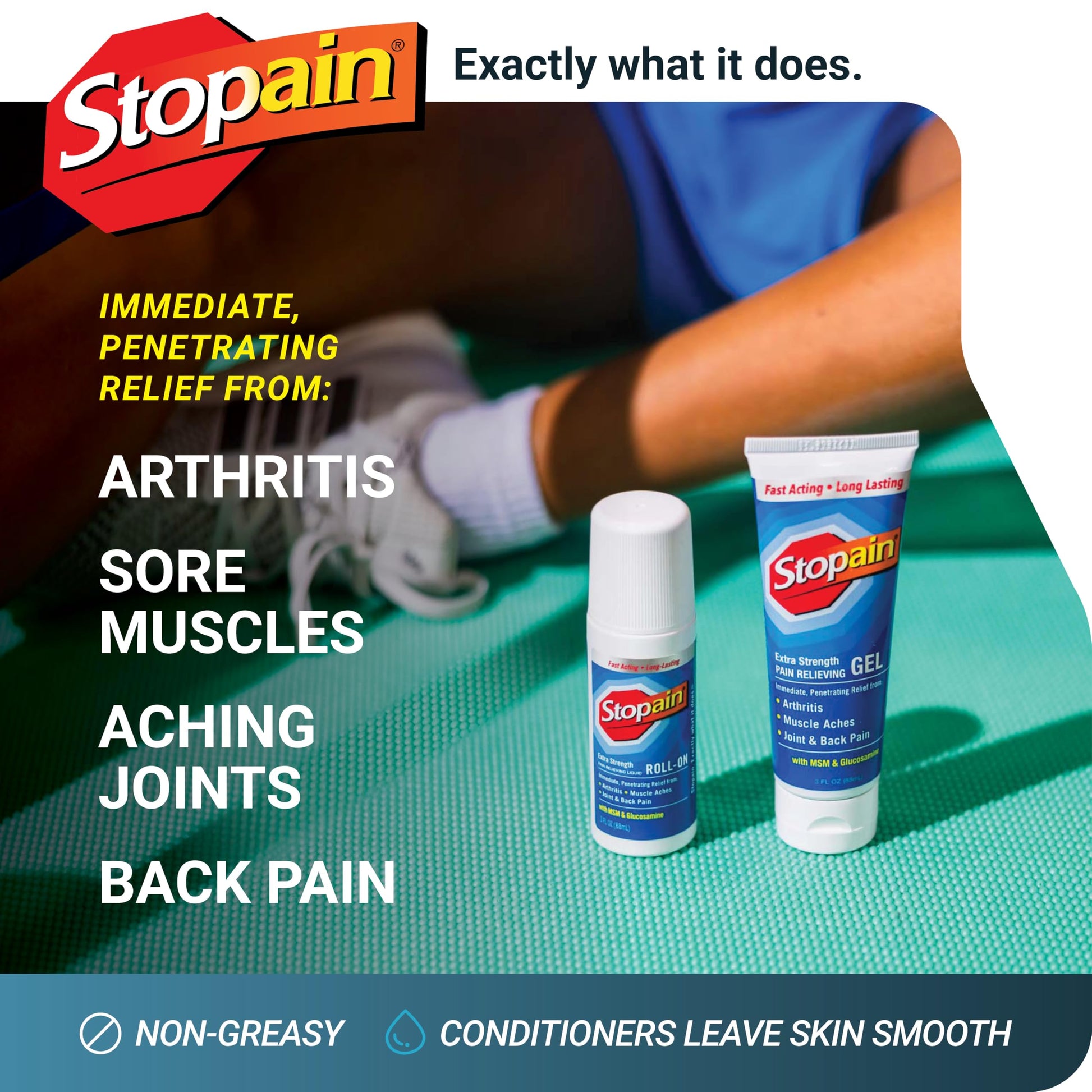 Stopain Pain Relief Combo Set (Gel, Roll On, Spray) USA Made, Max Strength Fast Acting with MSM, Glucosamine, Menthol for Lower Back, Knee, Neck HSA FSA Topical Analgesic Products StopainAu supplements