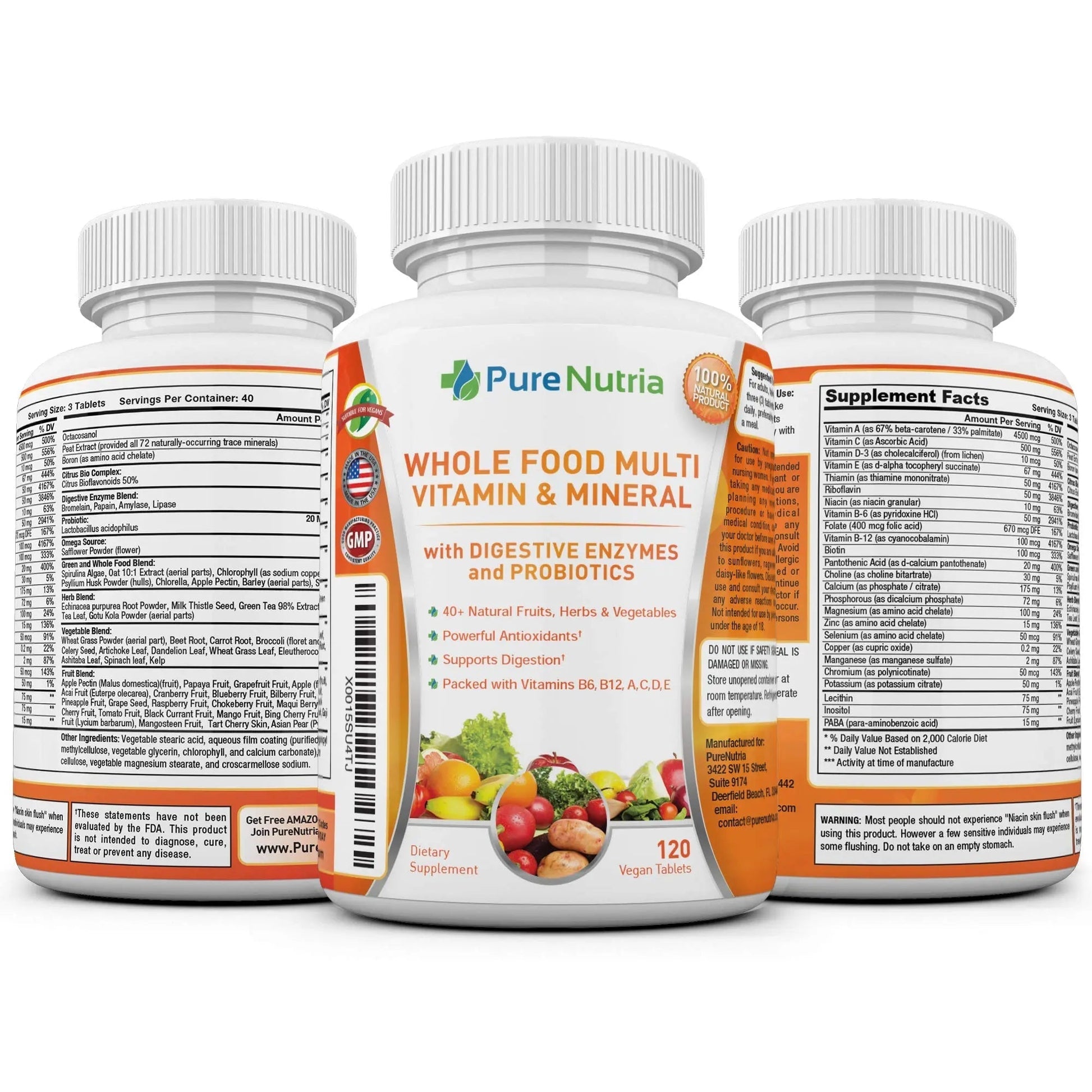 Whole Food MultiVitamin and Minerals with Probiotic Enzymes - 120 Multivitamins for Women and Men - Packed with WholeFood and Herbal Ingredients PureNutriaAu supplements