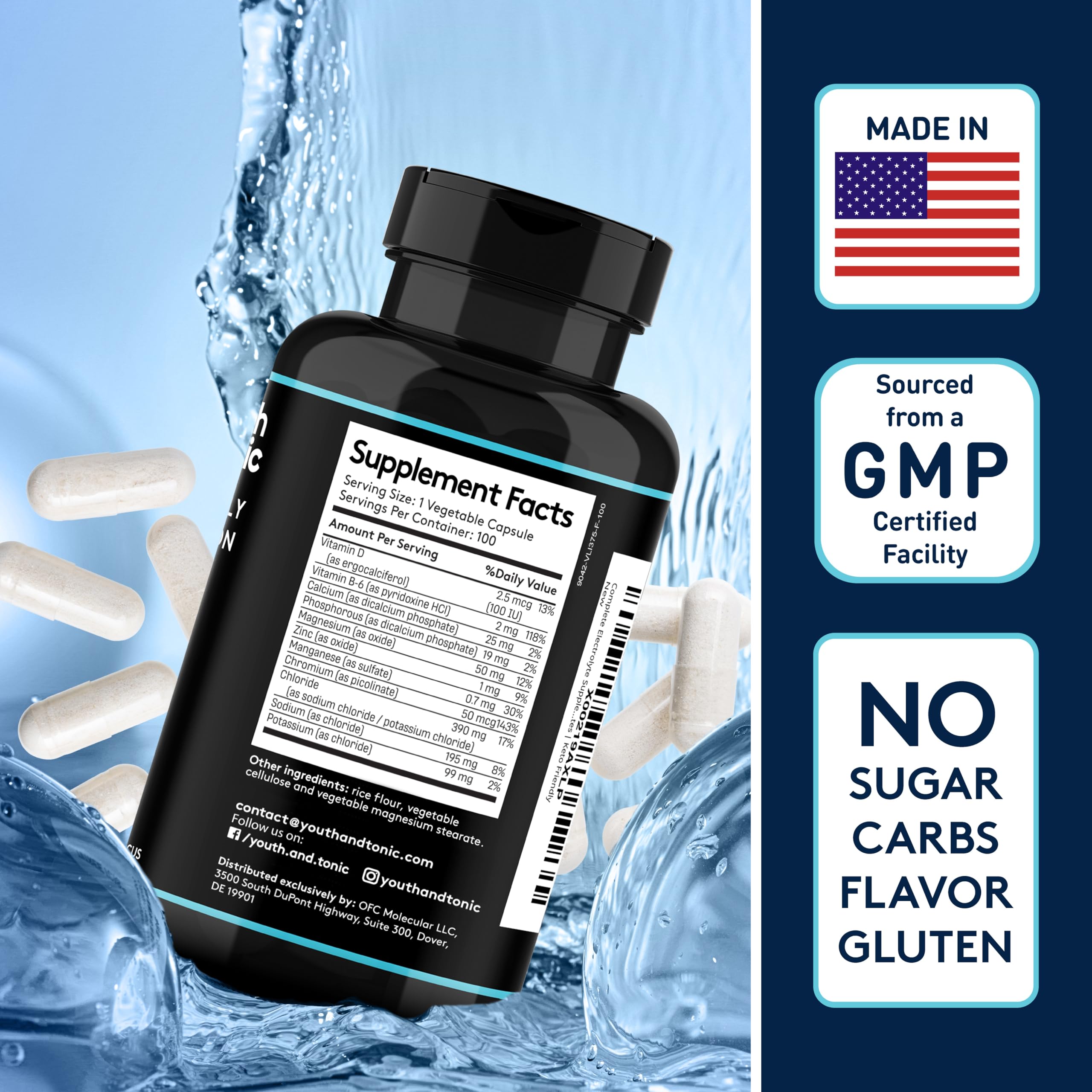 Complete Electrolyte Supplement Pills High Absorption | Cmax Potassium Chloride Magnesium Sodium Calcium Zinc | Boost Endurance Muscle Recovery Mental Focus | Salt Electrolytes Tablets | Keto Friendly Youth & TonicAu supplements