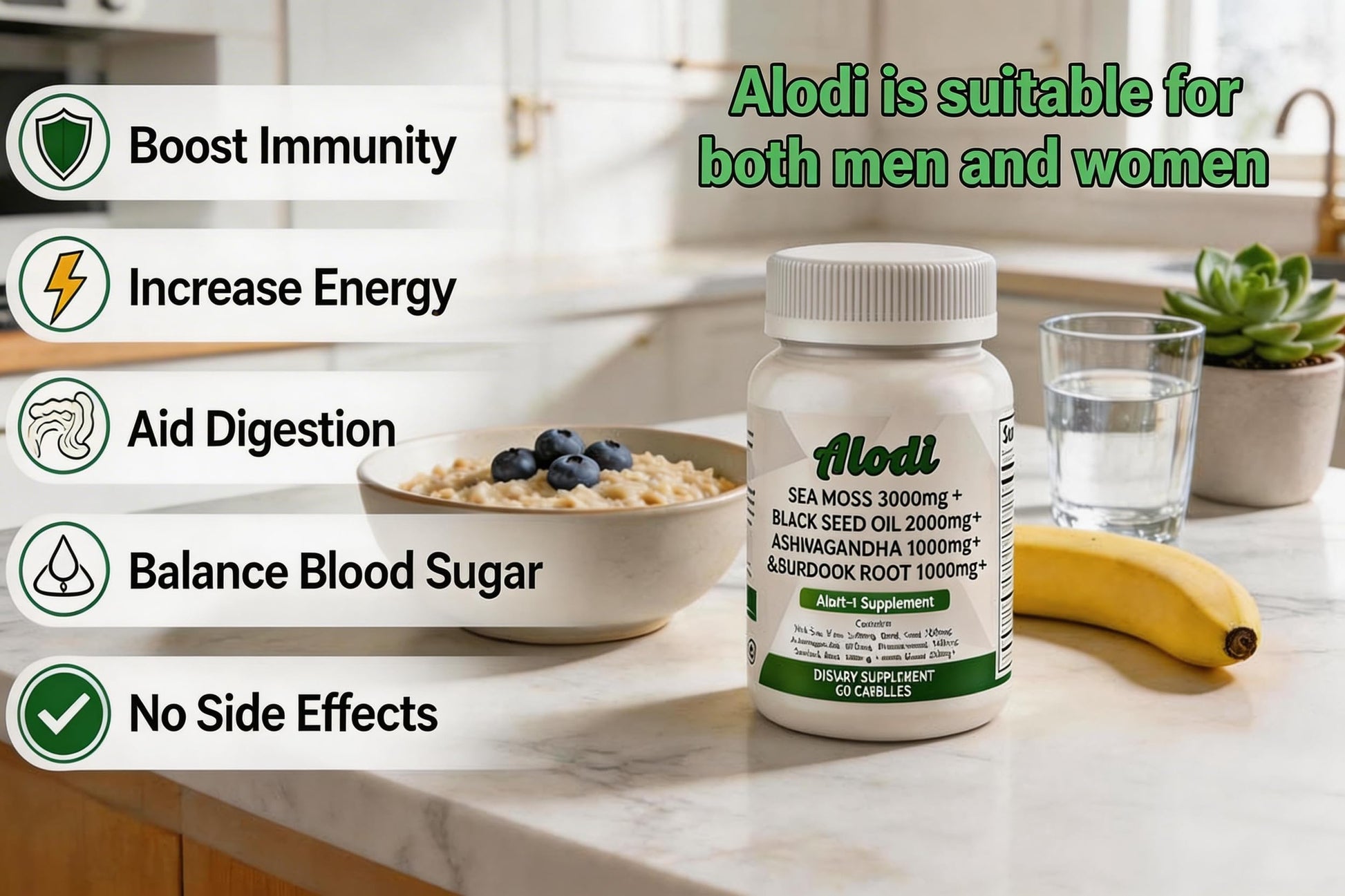 ALODI Super Seaweed Blend Supplement - Contains KSM-66 Ashwagandha, Black Seed Oil, Burdock Root, Kelp, Supports Digestion, Sleep, and Immune Health ALODIAu supplements