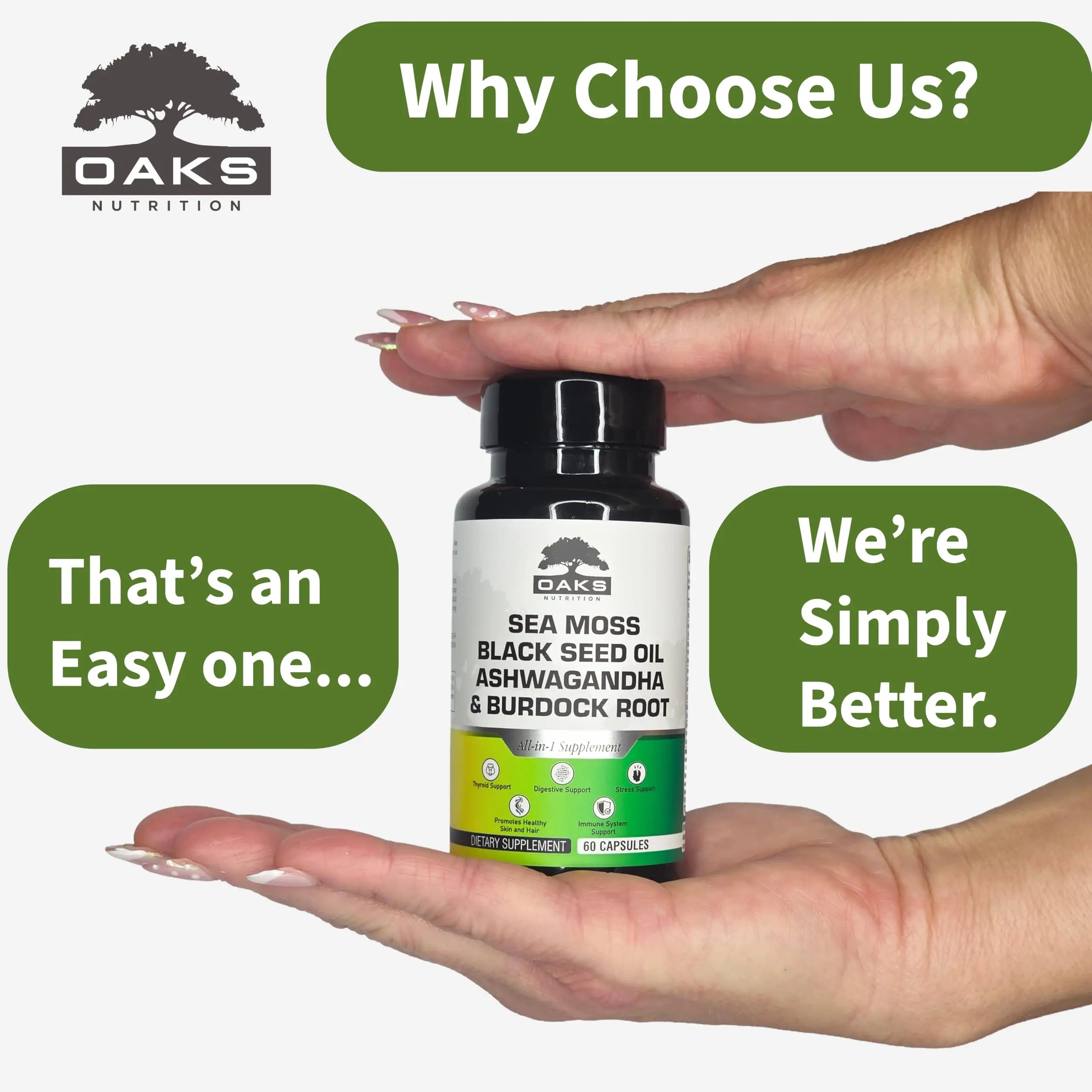 Oaks Nutrition Premium 15-in-1 Sea Moss Multivitamin with Black Seed Oil, Ashwagandha, Turmeric, Bladderwrack, Burdock, Elderberry Oaks NutritionAu supplements