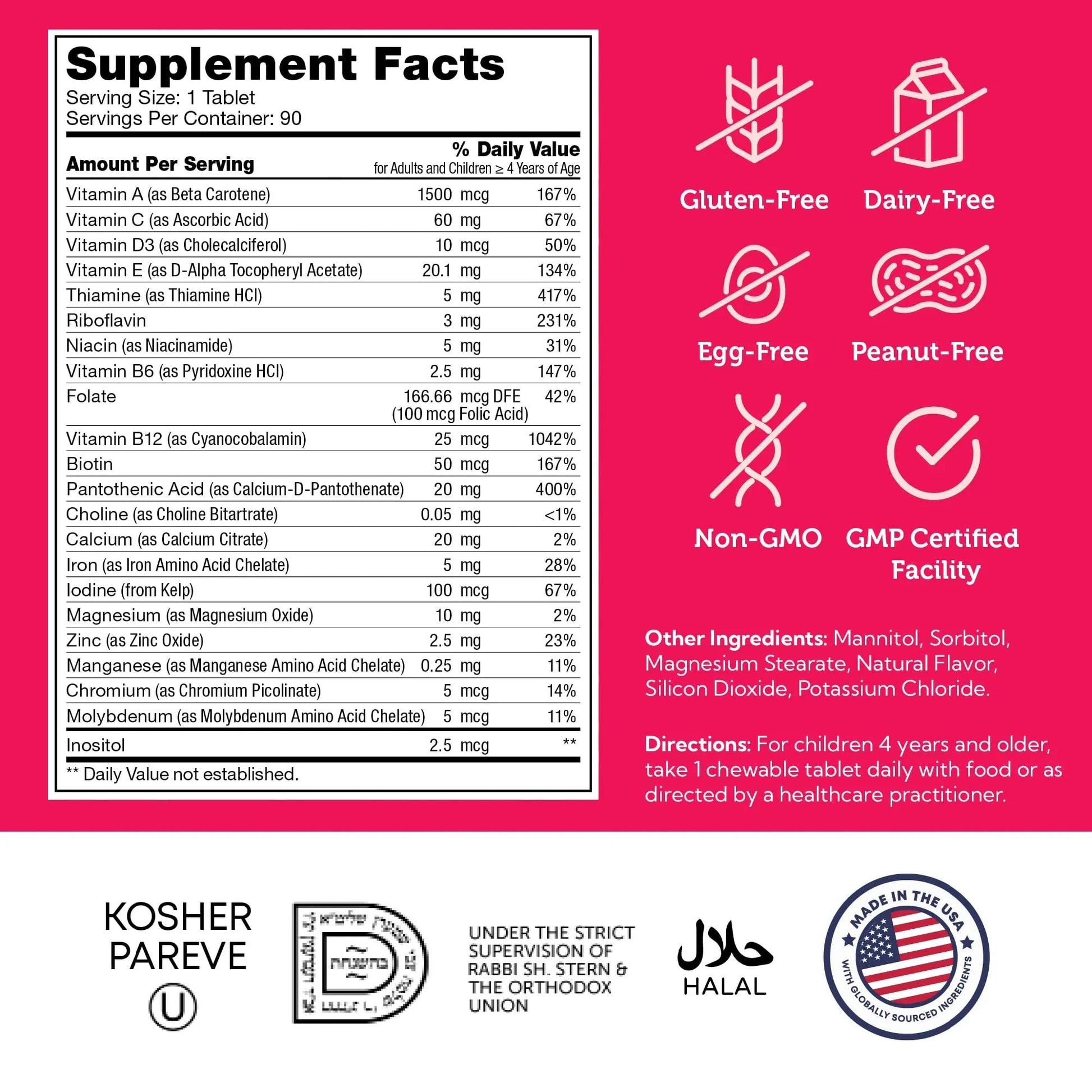 Zahler Kids Multivitamin Chewable Vitamin Tablet - Complete One Daily Vitamins Supplement - Contains 20+ Minerals ZahlerAu supplements