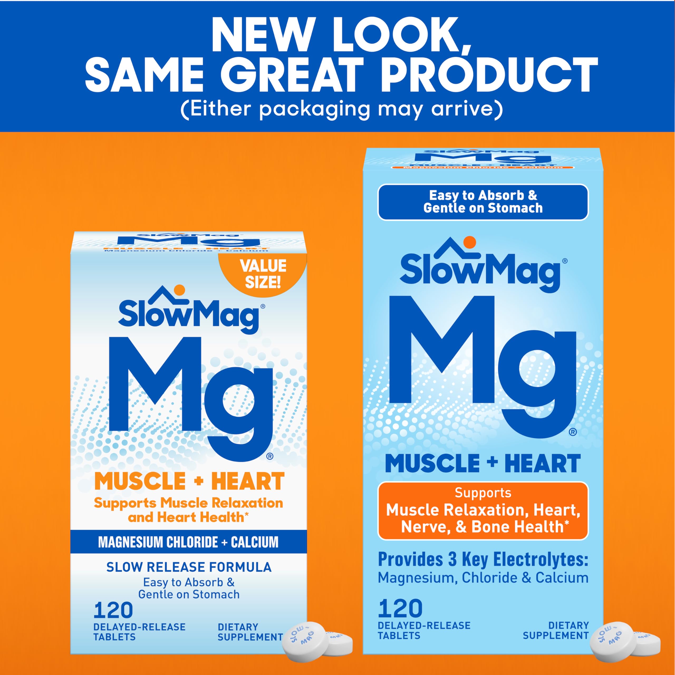SlowMag Muscle & Heart Magnesium Chloride Supplement with Calcium, 120 Count, Supports Muscle Relaxation, Heart, Nerve & Bone Health, High Absorption Slow-MagAu supplements