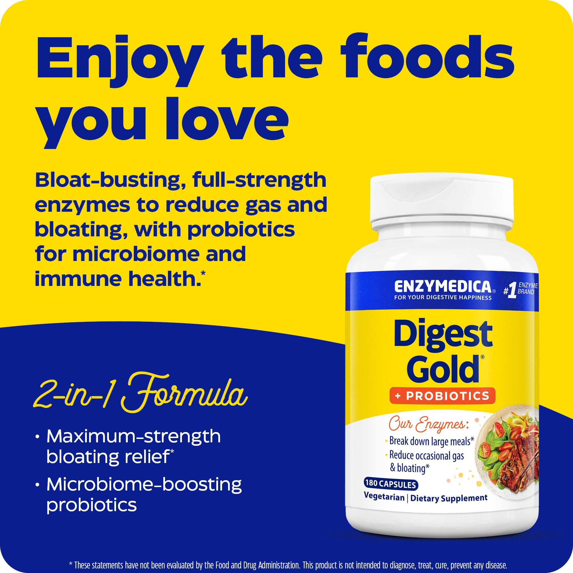 Enzymedica Digest Gold + Probiotics, 2-in-1 Digestive Enzymes & Probiotic Support, Promotes Gut Health with 1 Billion Active Cultures, 180 Capsules EnzymedicaAu supplements