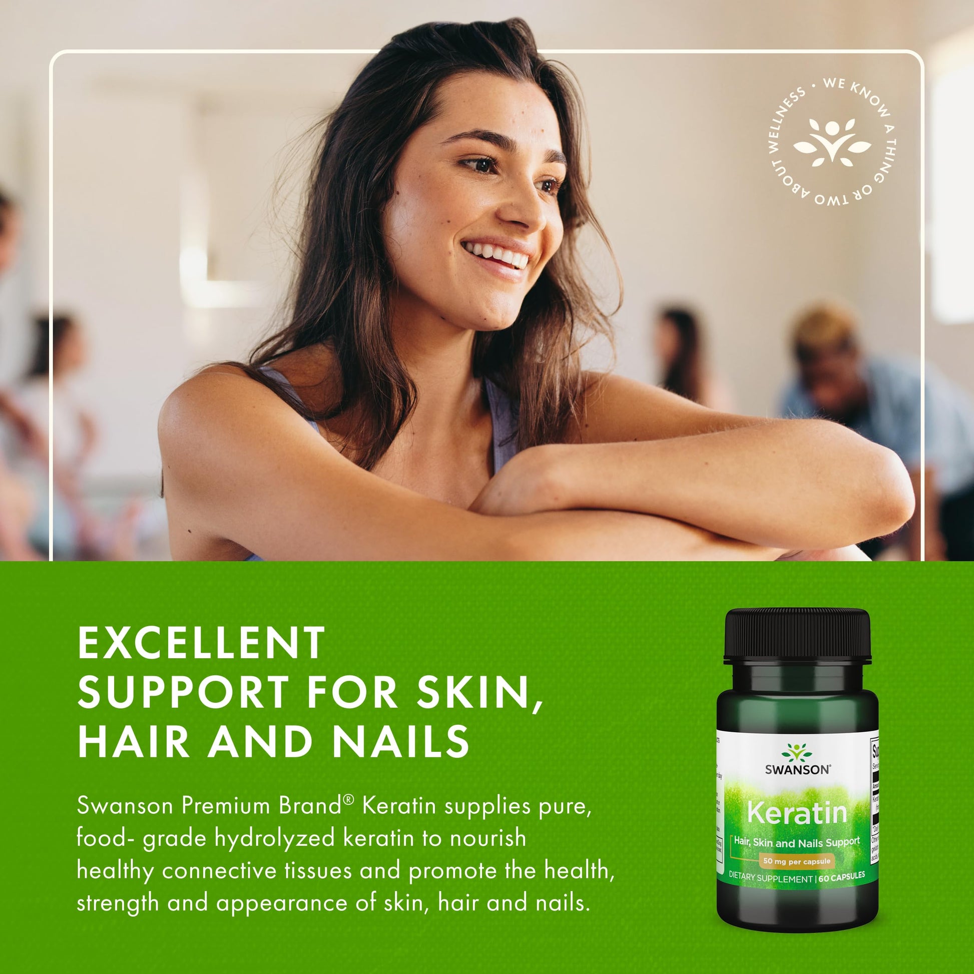 Swanson Keratin (from Tibetan Wool) - Natural Supplement Promoting Healthy Joints, Hair, Skin & Nails - Helps Nourish Healthy Connective Tissues - (60 Capsules, 50mg Each) SwansonAu supplements