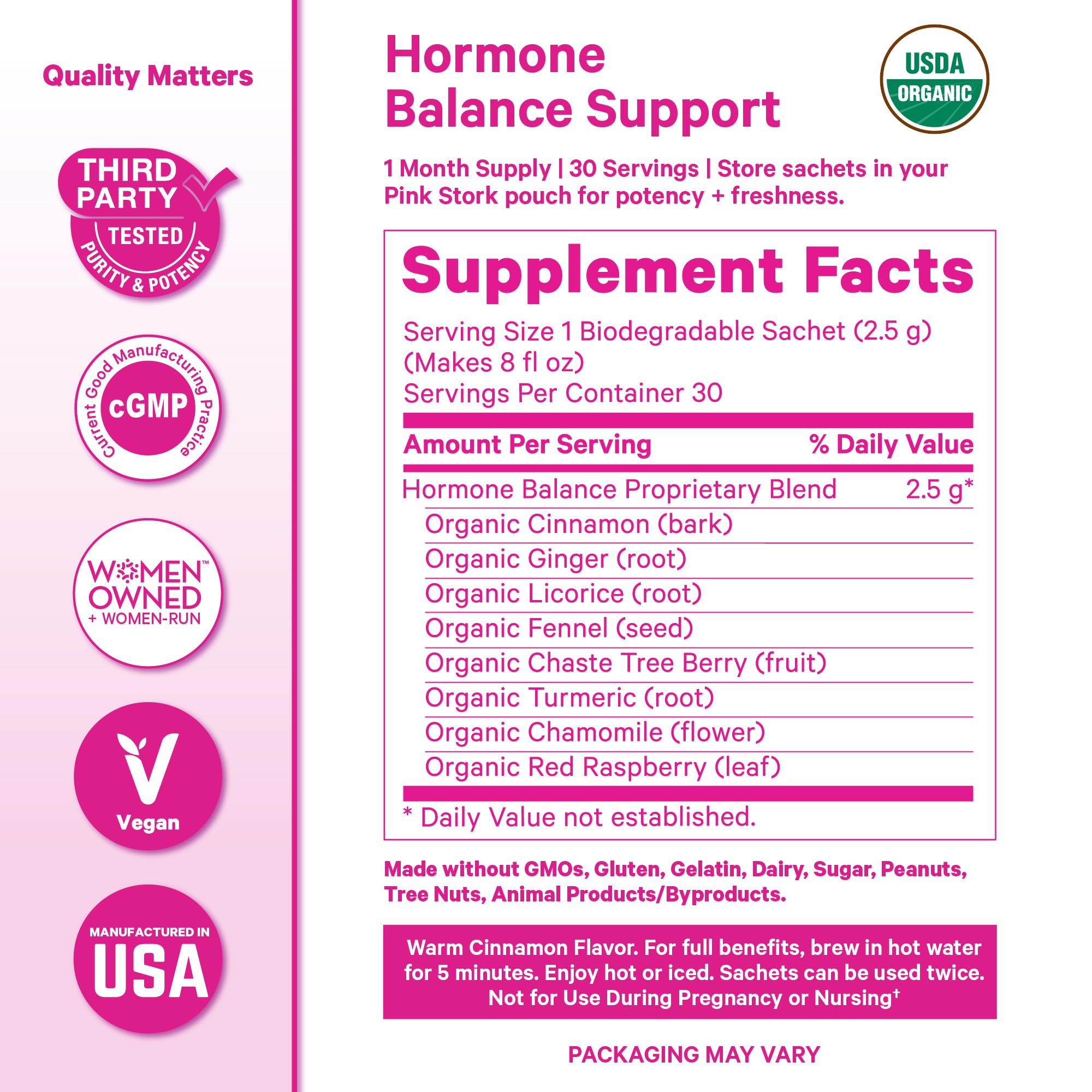 Pink Stork Hormone Balance Tea for Women – Red Raspberry Leaf & Chasteberry (Vitex) – Organic Herbal Tea for PMS, Menstrual Cycle & Perimenopause Support – Caffeine-Free Cinnamon Blend – 30 Cups Pink StorkAu supplements