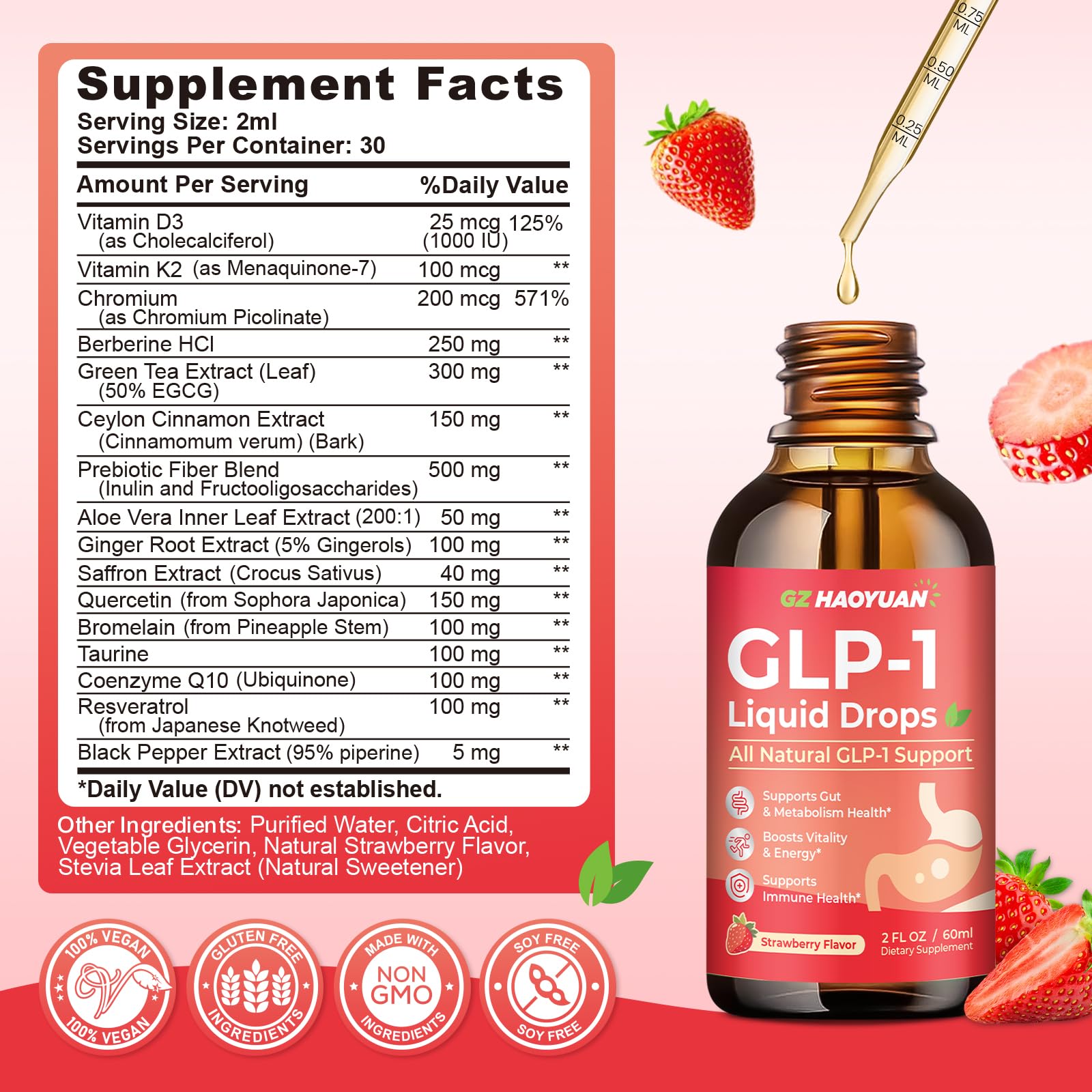 2 Pack GLP-1 Supplement, 16-in-1 GLP-1 Liquid Drops with Berberine, Ceylon Cinnamon, Green Tea, Chromium & Resveratrol, Naturally GLP 1 Support for Metabolism, Gut Digestion, Stawberry Flavor, 4 Fl Oz GZ HAOYUANAu supplements