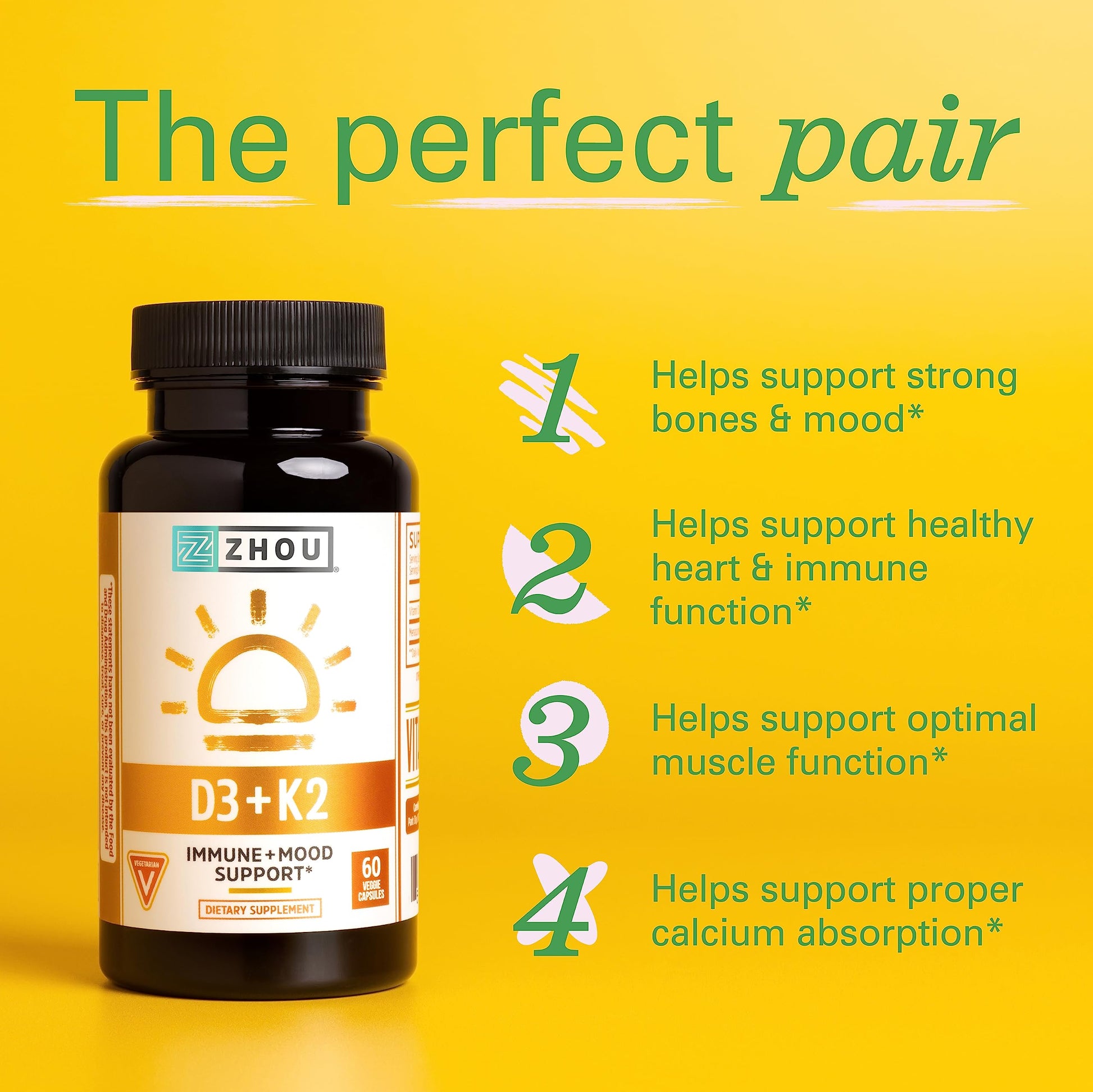 Zhou Nutrition Vitamin D3 K2, Bone and Heart Health Formula 5000 IU Vitamin D3 & 90 mcg Zhou NutritionUS supplements