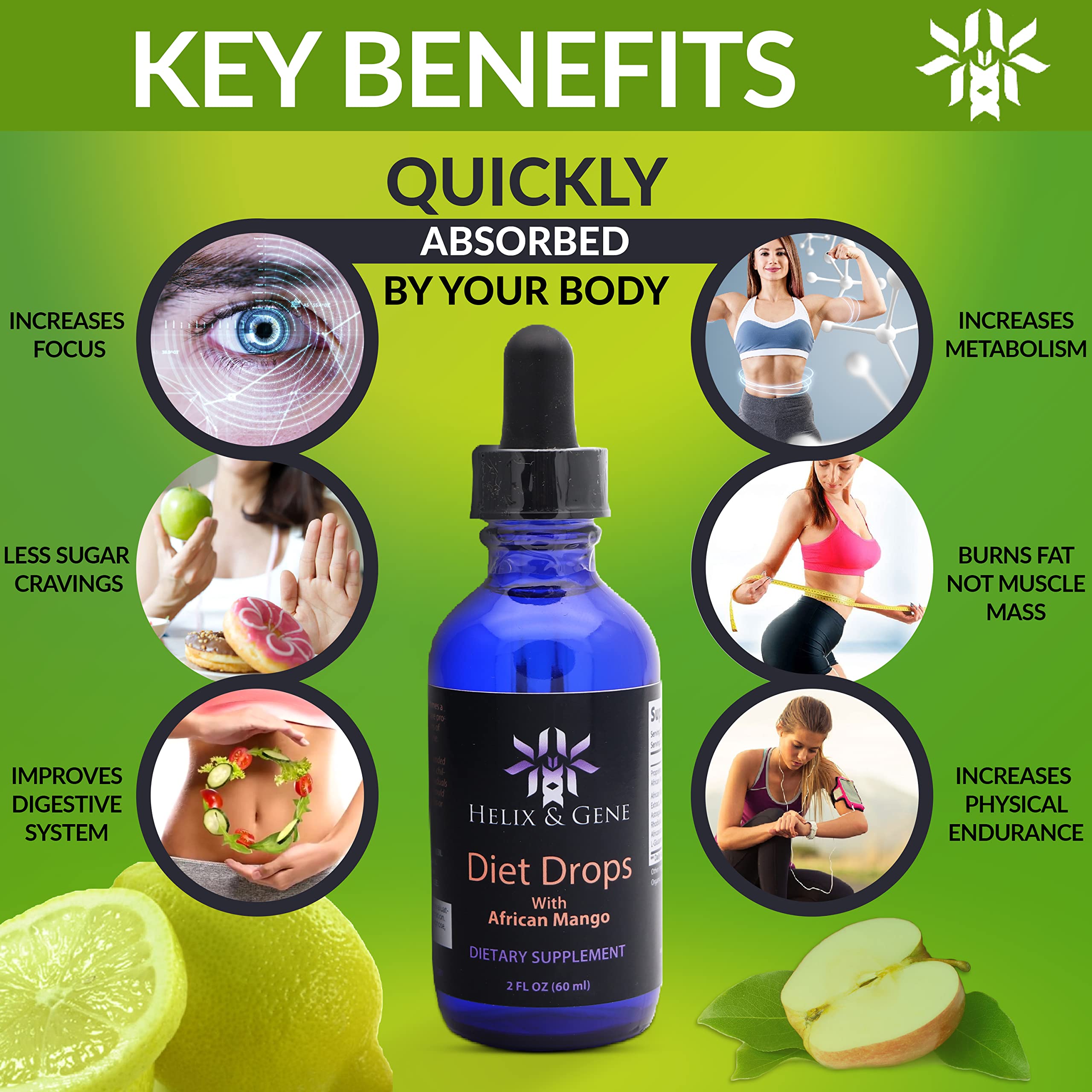 Helix & Gene Appetite Diet Drops Mango Flavor | Fast Weight Loss | Natural Metabolism Helix & GeneUS supplements