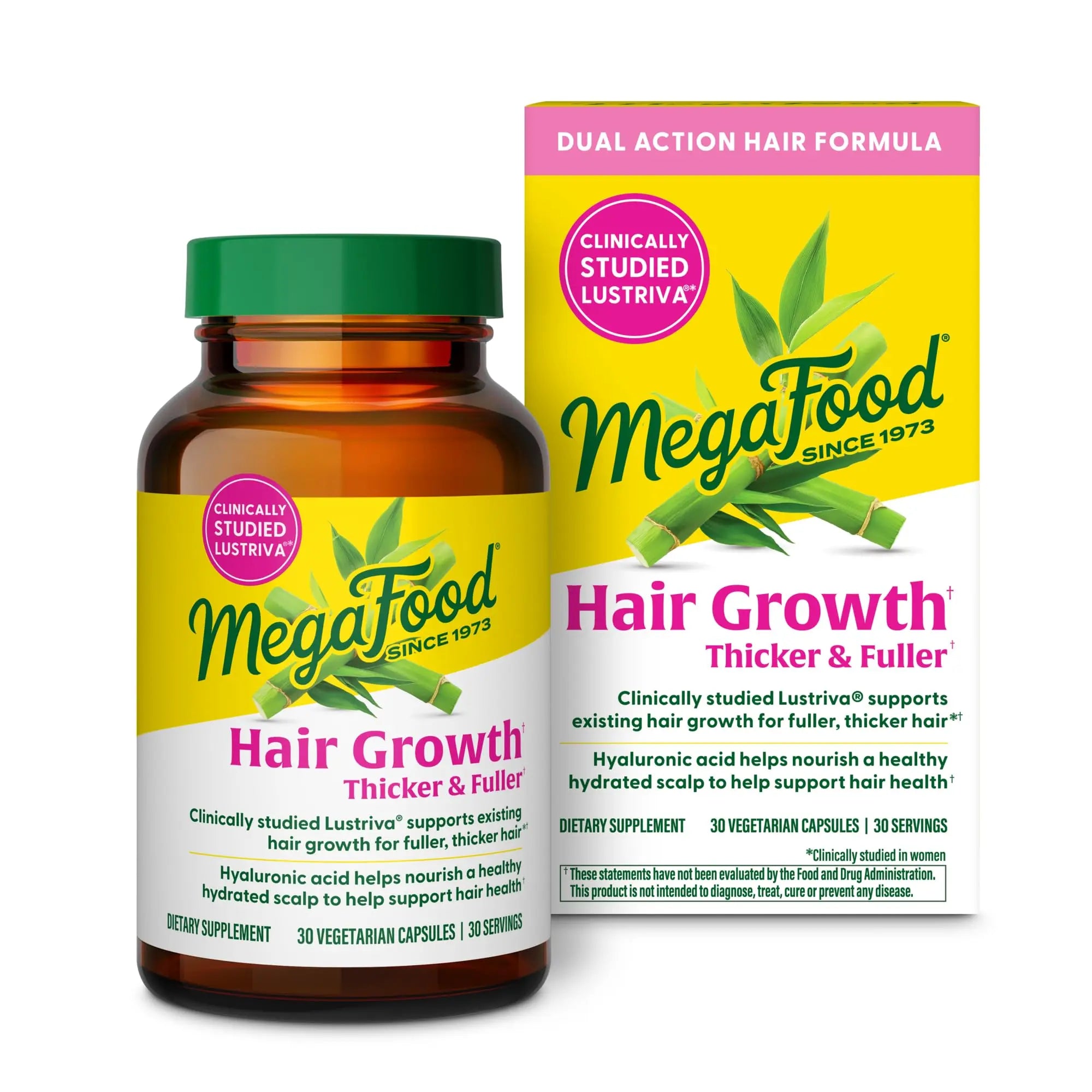 MegaFood Hair Growth – Clinically Studied Lustriva & Hyaluronic Acid - Biotin 10000mcg, Thicker & Fuller Existing Hair Growth Vitamins - 30 Vegetarian Capsules, 30 Servings MegaFoodAu supplements