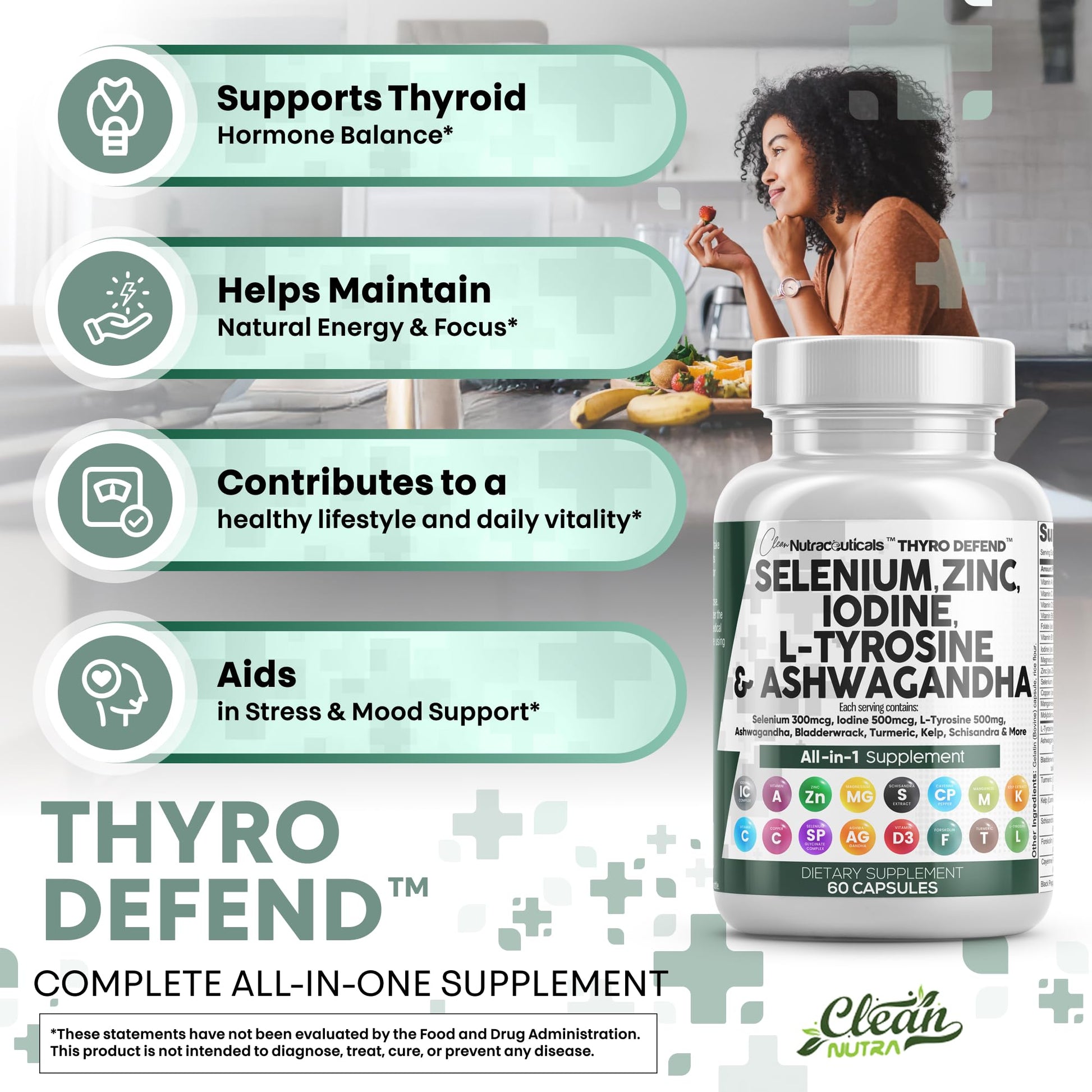 Clean Nutra Selenium 300mcg Iodine 500mcg Thyroid Support for Women & Men | L Tyrosine 500mg Ashwagandha Supplement Bladderwrack, Turmeric, Kelp, Schisandra Zinc Pills Capsule Supplements Clean NutraceuticalsAu supplements