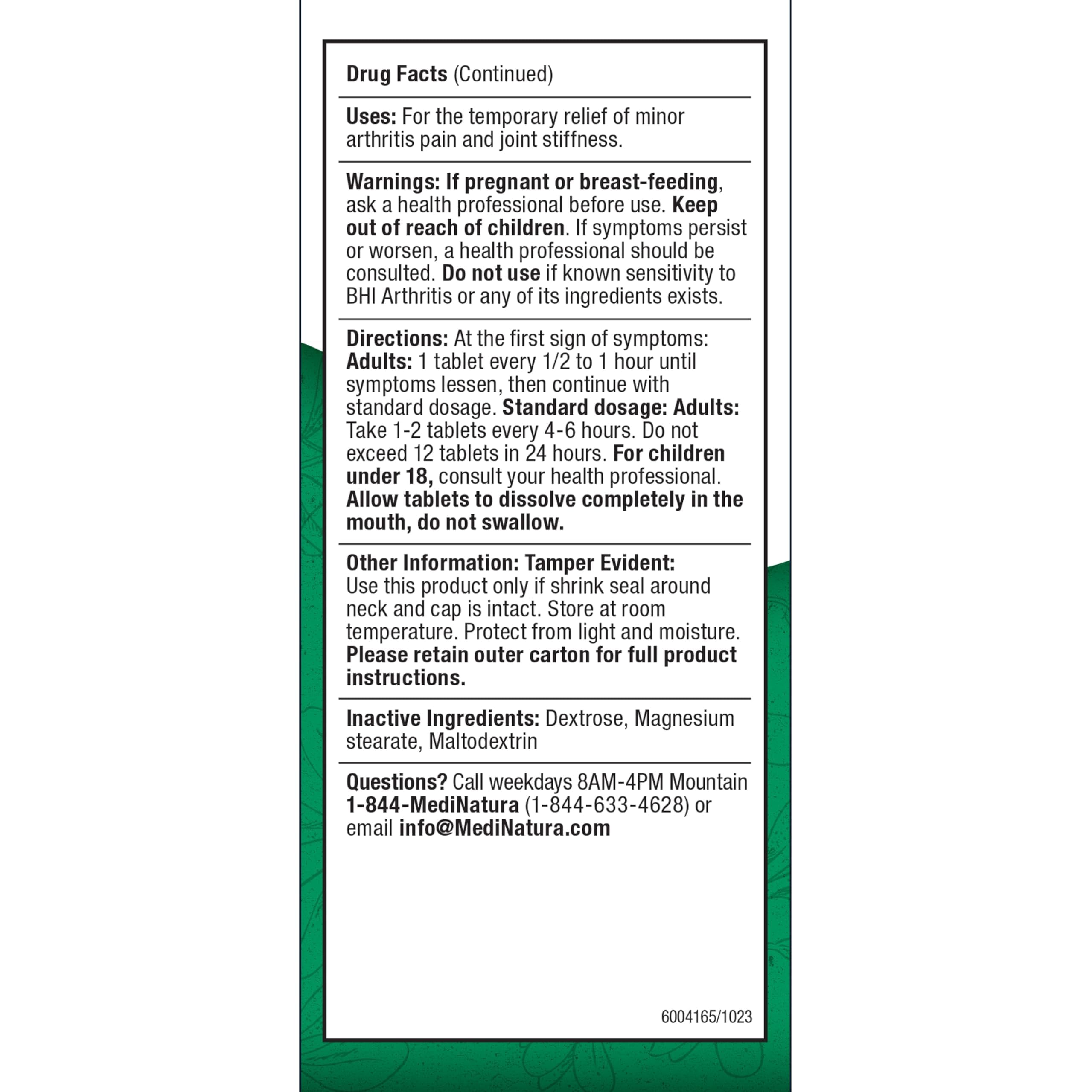 BHI Arthritis Pain Relief Daily Joint Health Support Arnica + 13 Natural Actives Homeopathic Plant & Mineral Blend Helps Relieve Minor Pain & Stiffness in Joints for Women & Men - 100 Tablets MediNaturaAu supplements