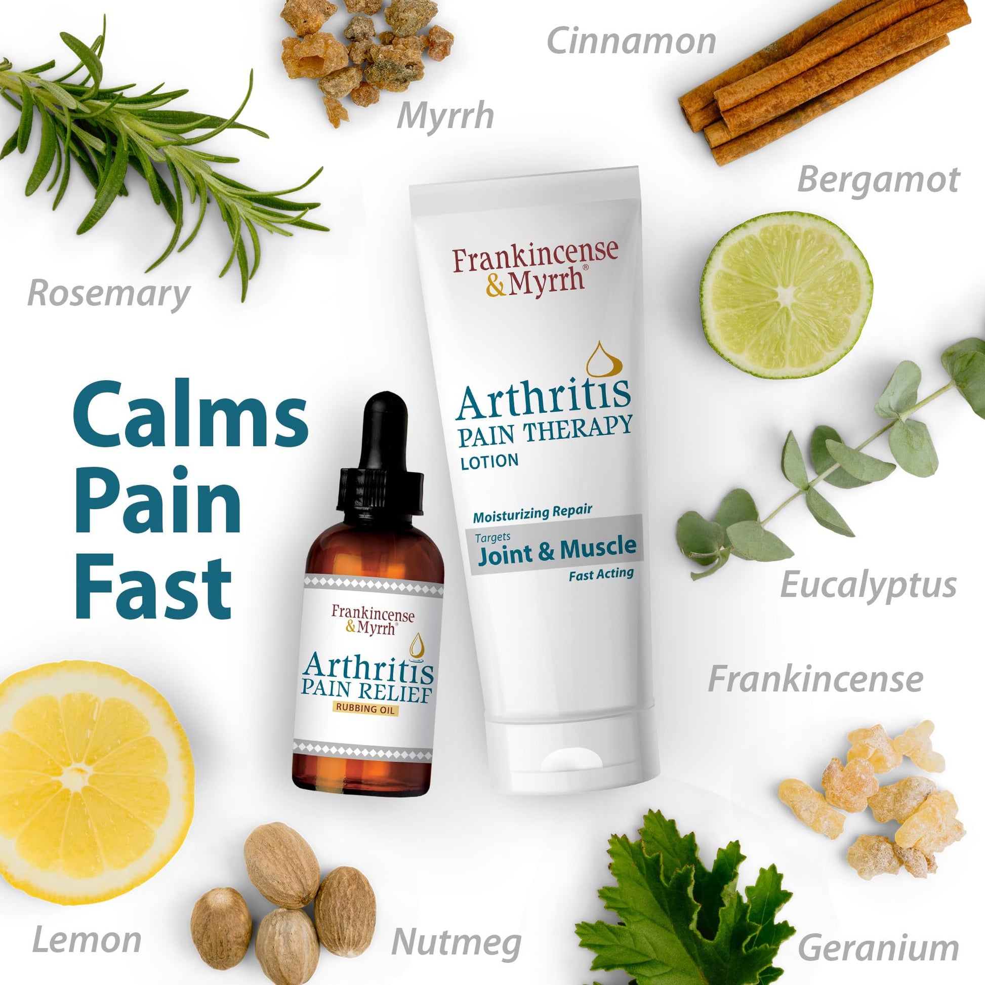 FRANKINCENSE & MYRRH Combo Pack - Arthritis Pain Relief Rubbing Oil 2 oz. and Arthritis Pain Reliever Therapy Cream for Joints & Sciatica Relief, 3 oz., Hydrating Lotion with Essential Oils FRANKINCENSE & MYRRHAu supplements