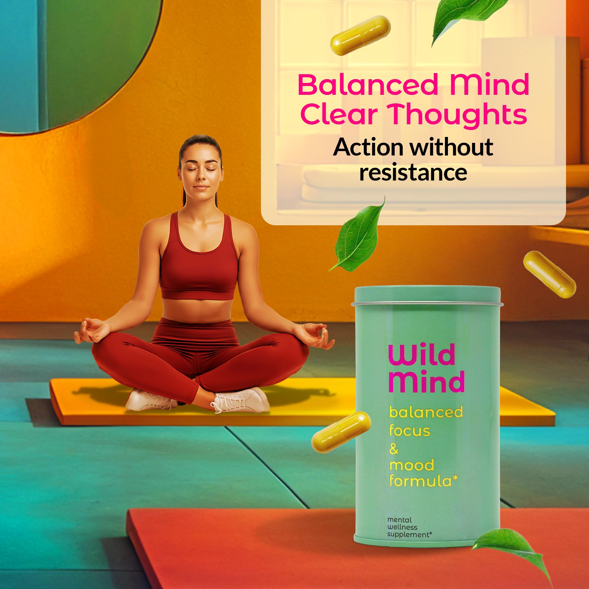 Wild Mind Mental Clarity Balanced Focus & Mood Support Supplement for Mental Wellness– 4-Ingredient Nootropic Brain Support for Calm & Energy – Vegan, 90 Capsules, 30-Day Supply Wild MindAu supplements