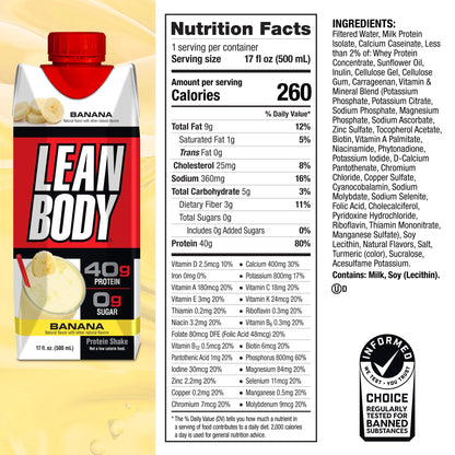 Lean Body Ready-to-Drink Banana Protein Shake, 40g Protein, Whey Blend, 0 Sugar LabradaUS supplements