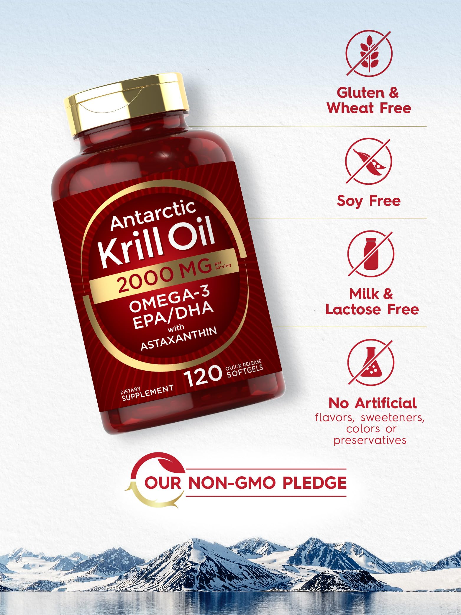 Carlyle Antarctic Krill Oil 2000 mg 120 Softgels | Omega-3 EPA, DHA, with Astaxanthin CarlyleUS supplements