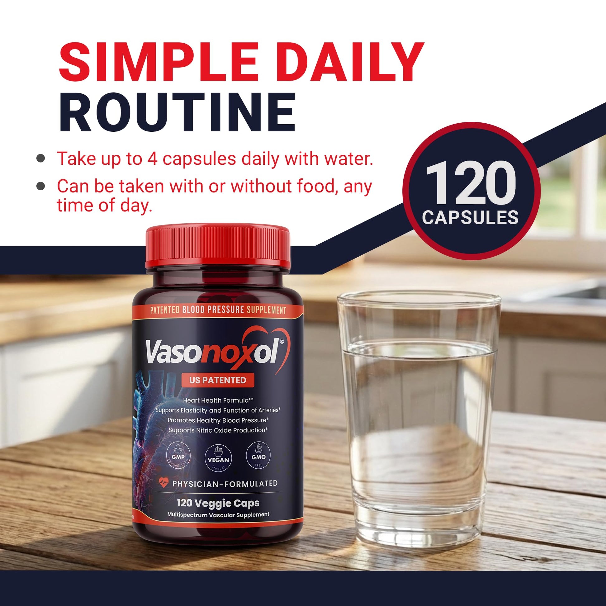 Vasonoxol U.S. Patented Nitric Oxide Supplement for Blood Pressure Support 2880mg - Physician Formulated Vascular Health Formula with L-Arginine & L-Citrulline - Vegan, Non-GMO (120 Capsules) PanoxolAu supplements