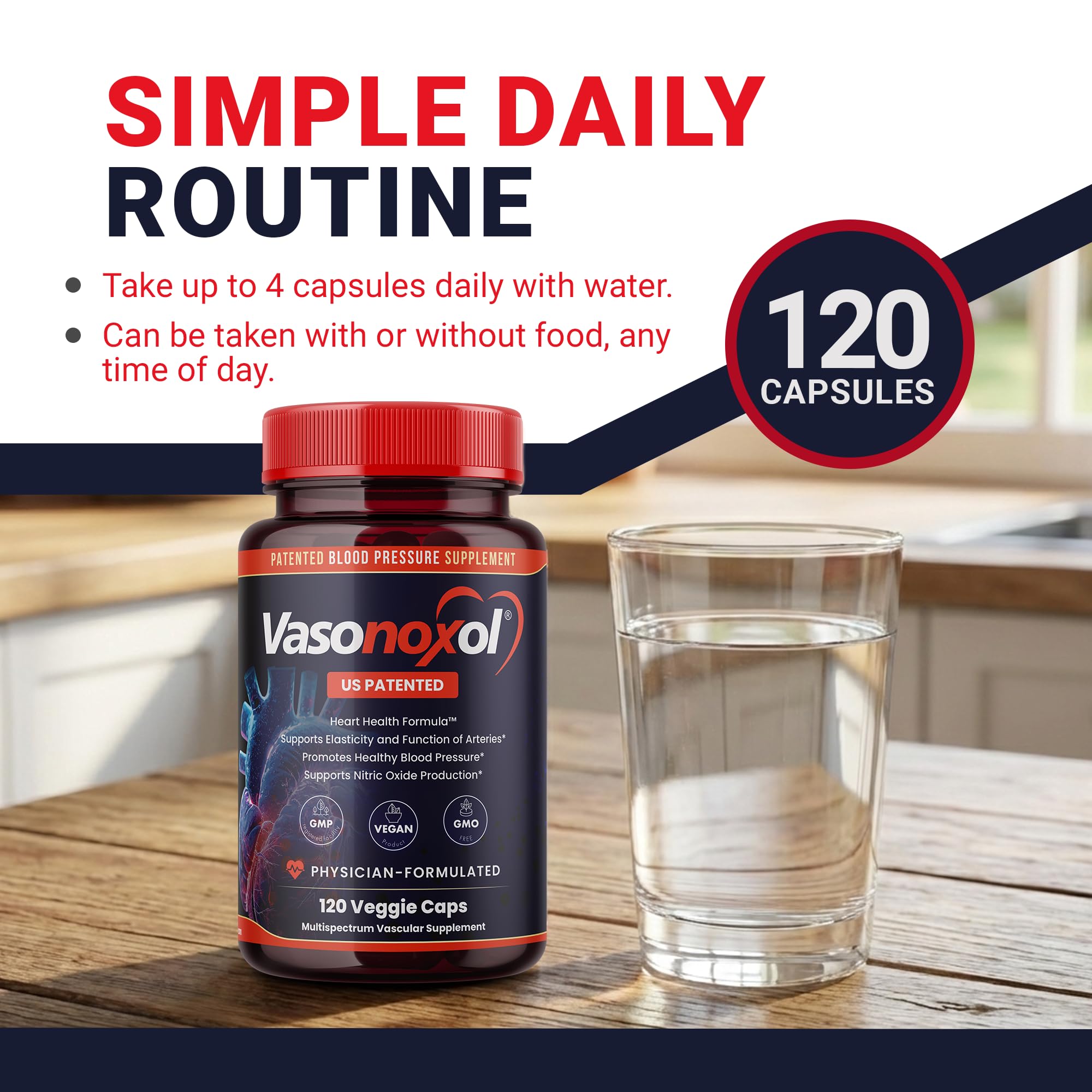Vasonoxol U.S. Patented Nitric Oxide Supplement for Blood Pressure Support 2880mg - Physician Formulated Vascular Health Formula with L-Arginine & L-Citrulline - Vegan, Non-GMO (120 Capsules) PanoxolAu supplements