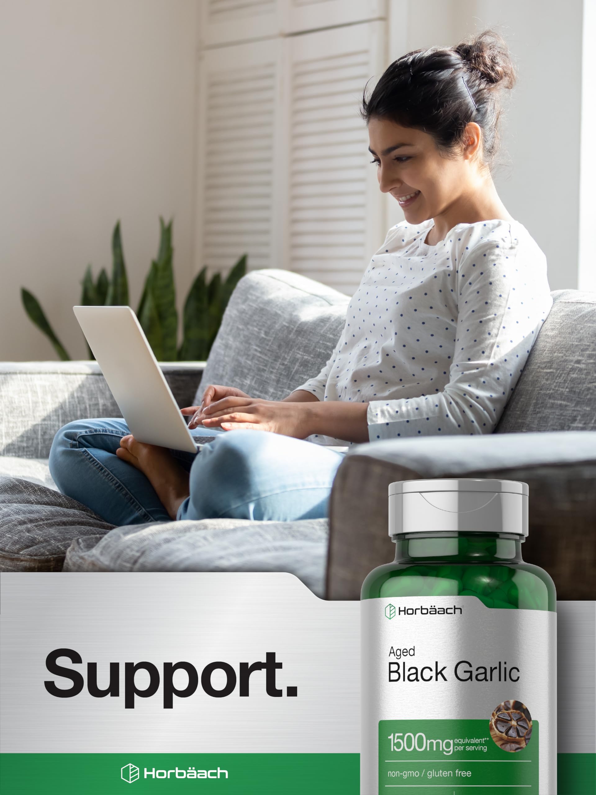 Aged Black Garlic Capsules 1500mg | 60 Count | Fermented Extract Supplement HorbäachAu supplements