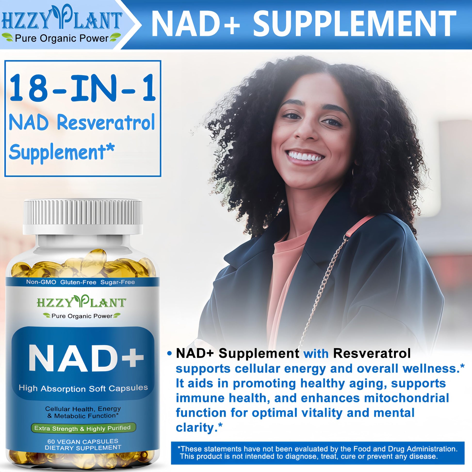 HZZYPLANT NAD+ Supplement, High Absorption NAD Supplements for Women for Cellular Energy Immune Focus Health, NAD Resveratrol Softgel Capsules, NAD Liquid Softgels Supplement, Non-GMO, 2 Month Supply HZZYPLANTAu supplements