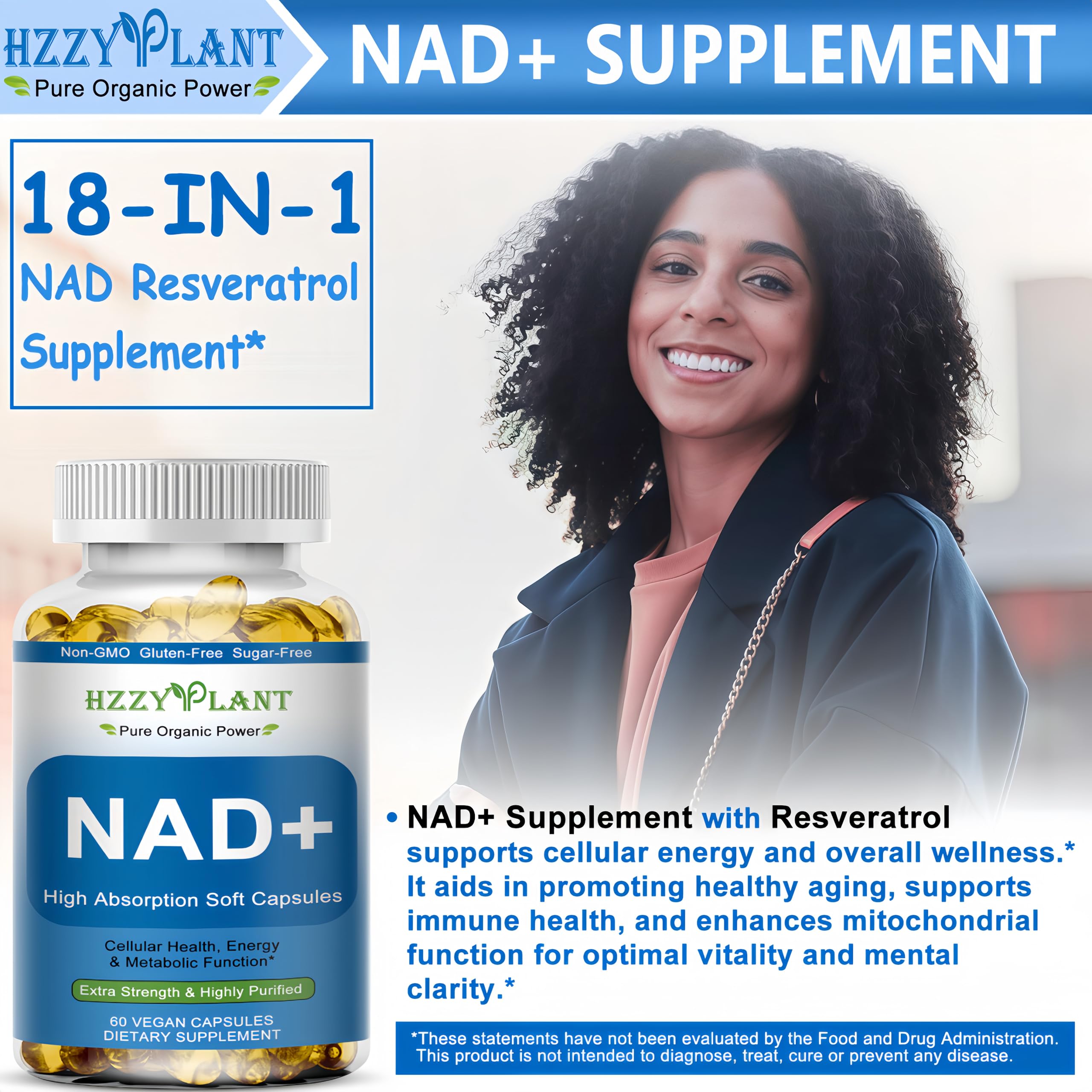 HZZYPLANT NAD+ Supplement, High Absorption NAD Supplements for Women for Cellular Energy Immune Focus Health, NAD Resveratrol Softgel Capsules, NAD Liquid Softgels Supplement, Non-GMO, 2 Month Supply HZZYPLANTAu supplements