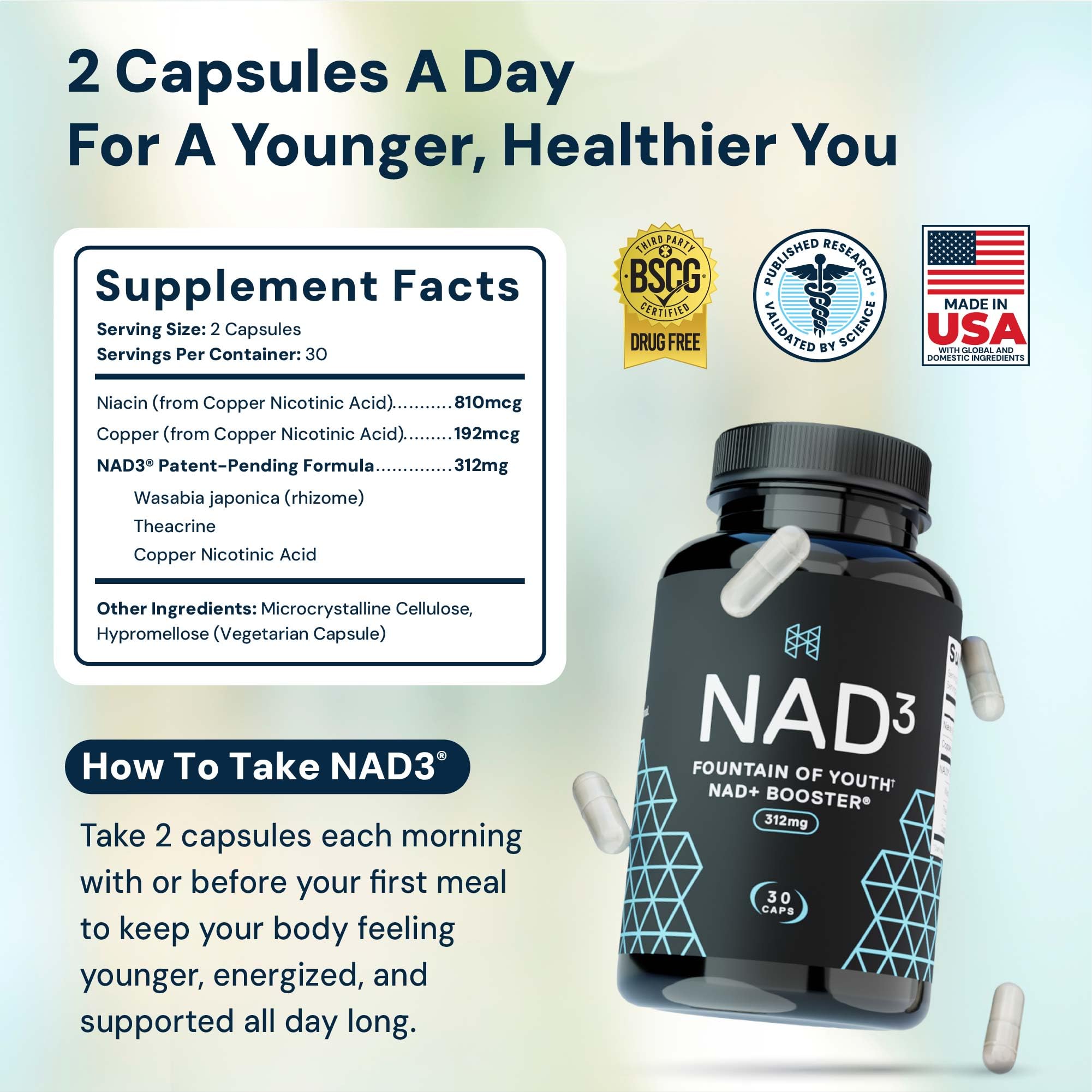 HPN NAD+ Booster – Nicotinamide Riboside Alternative (NAD3) for Men & Women | Anti Aging NRF2 Activator, 312 mg per Serving – Natural Energy Supplement for Longevity & Cellular Health, 30 Veggie Pills HPNAu supplements