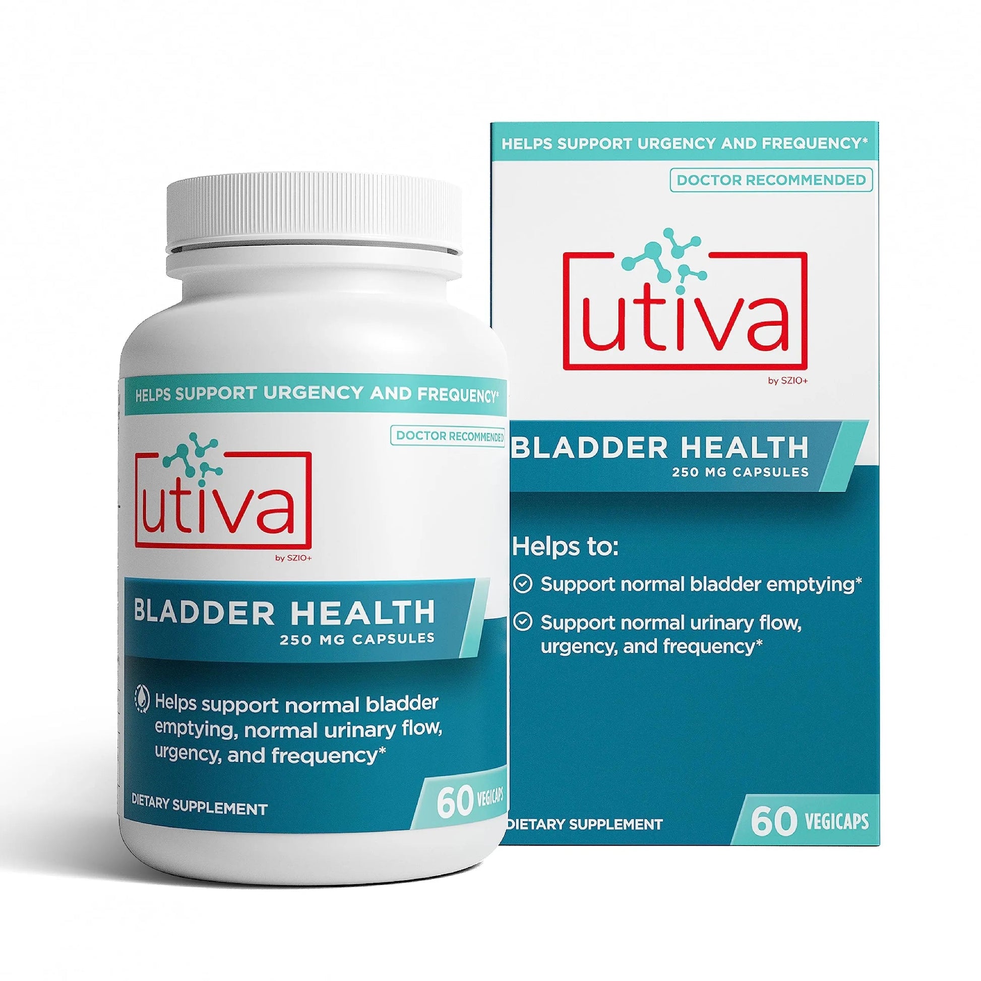 Szio+ Utiva Bladder Health - Control Supplement for Overactive Bladder and Lower Urinary Tract Health - Clinically Proven to Reduce Frequency and Urgency - 60 Capsules Szio+Au supplements