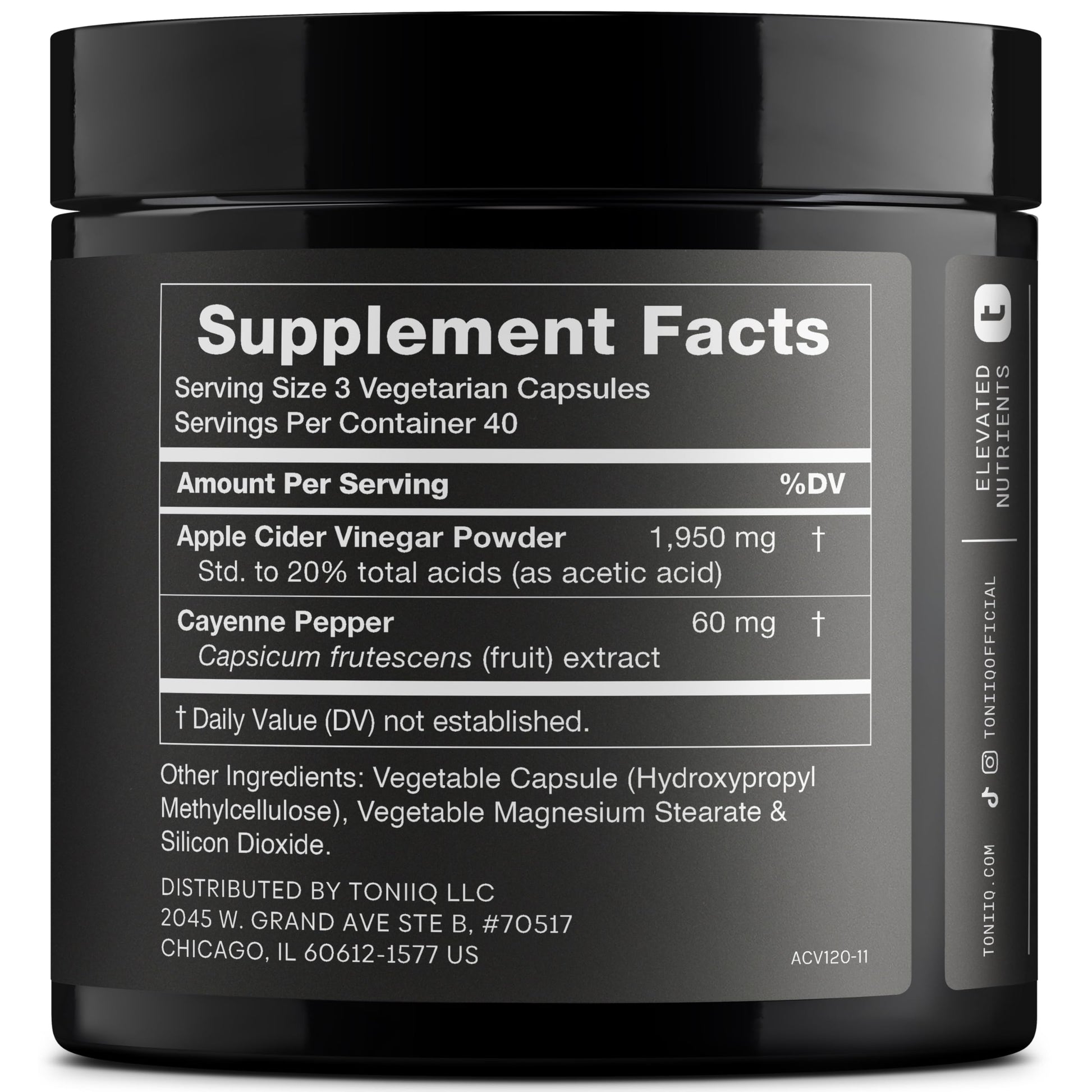 Toniiq Apple Cider Vinegar Capsules - Ultra High Potency 2,010mg Formula with 20% Acetic Acid & Cayenne Pepper - Made with The Mother - Third-Party Lab Tested - 120 Capsules ToniiqAu supplements
