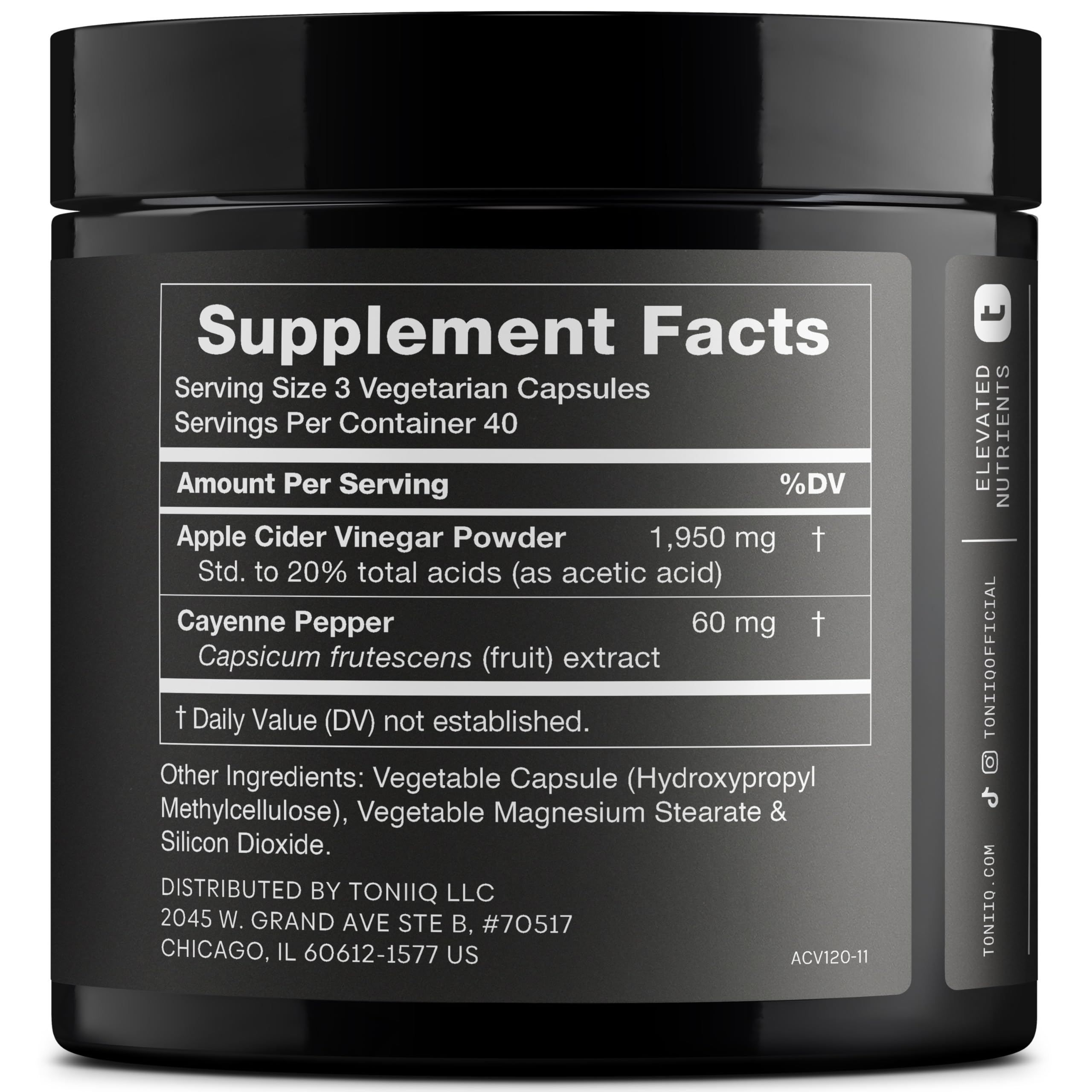 Toniiq Apple Cider Vinegar Capsules - Ultra High Potency 2,010mg Formula with 20% Acetic Acid & Cayenne Pepper - Made with The Mother - Third-Party Lab Tested - 120 Capsules ToniiqAu supplements