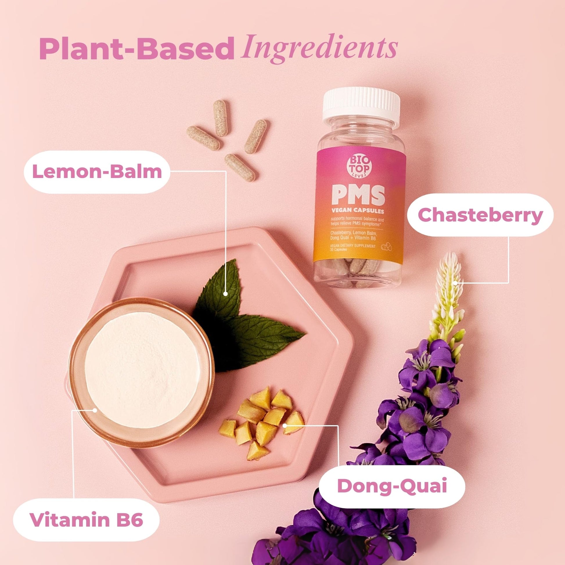 BIOTOPLEVEL PMS Support Supplement for Women & PMS Relief, Hormone Balance & Menstrual Period Relief for Cramps, Bloating & Mood Swings with Chasteberry, Vitamin B6, Lemon Balm, Dong Quai, 30 Count BIOTOPLEVELAu supplements