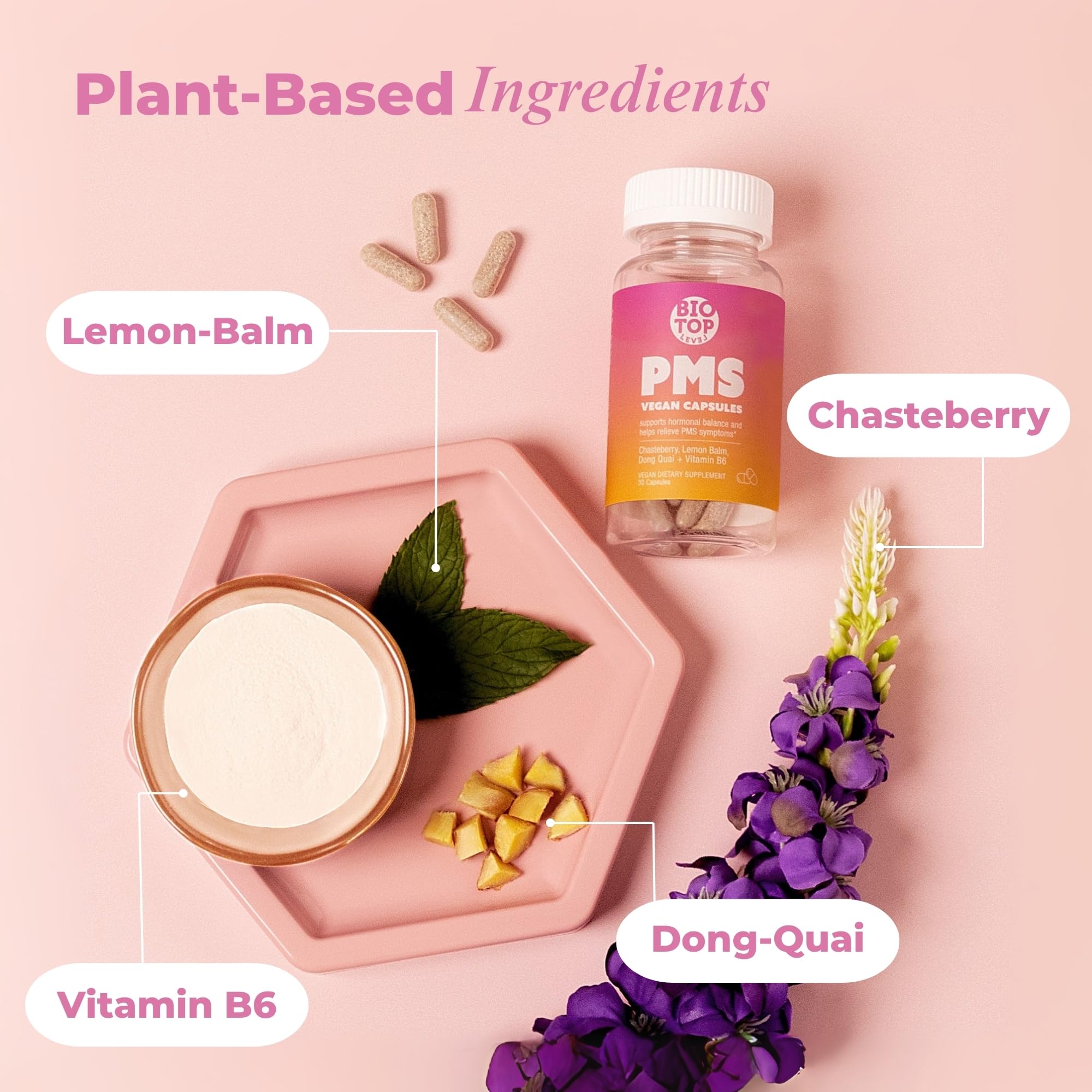 BIOTOPLEVEL PMS Support Supplement for Women & PMS Relief, Hormone Balance & Menstrual Period Relief for Cramps, Bloating & Mood Swings with Chasteberry, Vitamin B6, Lemon Balm, Dong Quai, 30 Count BIOTOPLEVELAu supplements