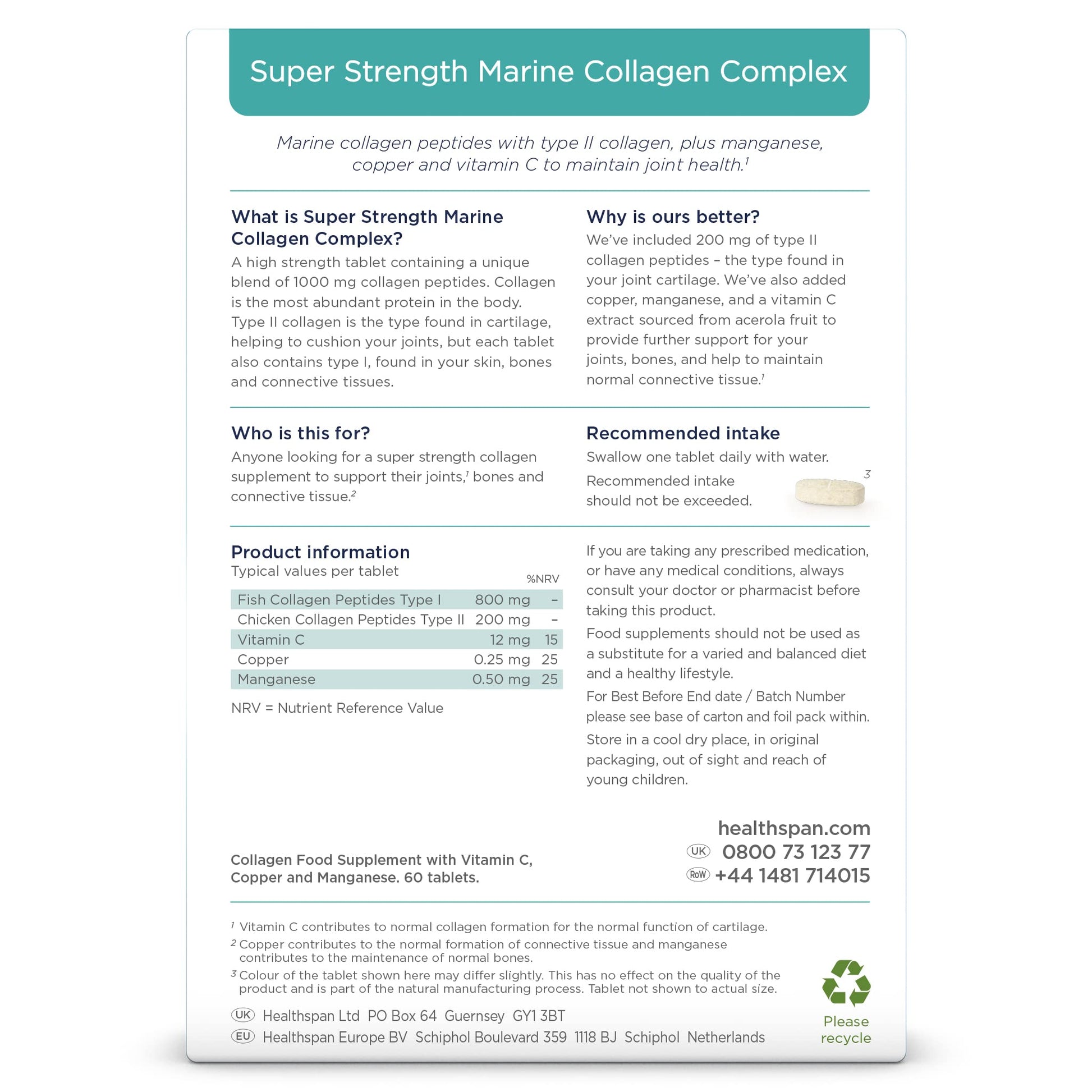 Healthspan 1,000mg Marine Collagen Complex 60 Tablets | 800mg Type I + 200mg Type II Collagen healthspanAu supplements
