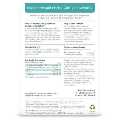 Healthspan 1,000mg Marine Collagen Complex 60 Tablets | 800mg Type I + 200mg Type II Collagen healthspanUS supplements