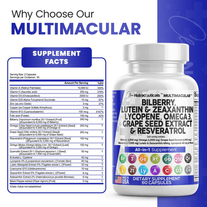 Eye Health Vitamins with Bilberry 6000mg Lutein & Zeaxanthin 40mg Lyco Clean NutraceuticalsUS supplements