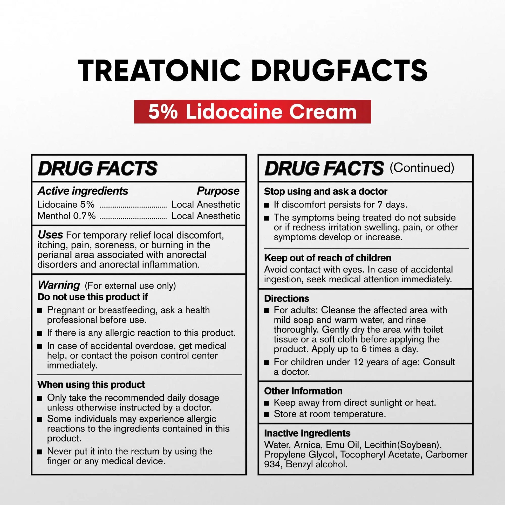 Treatonic 5% Lidocaine Numbing Cream: Lidocaine Cream for Pain Relief, Itching, Burning, Soreness, Hemorrhoid - Maximum Strength Topical Numb Cream - Fast Acting & Long Lasting Numbing Cream- 2.1 oz TreatonicAu supplements