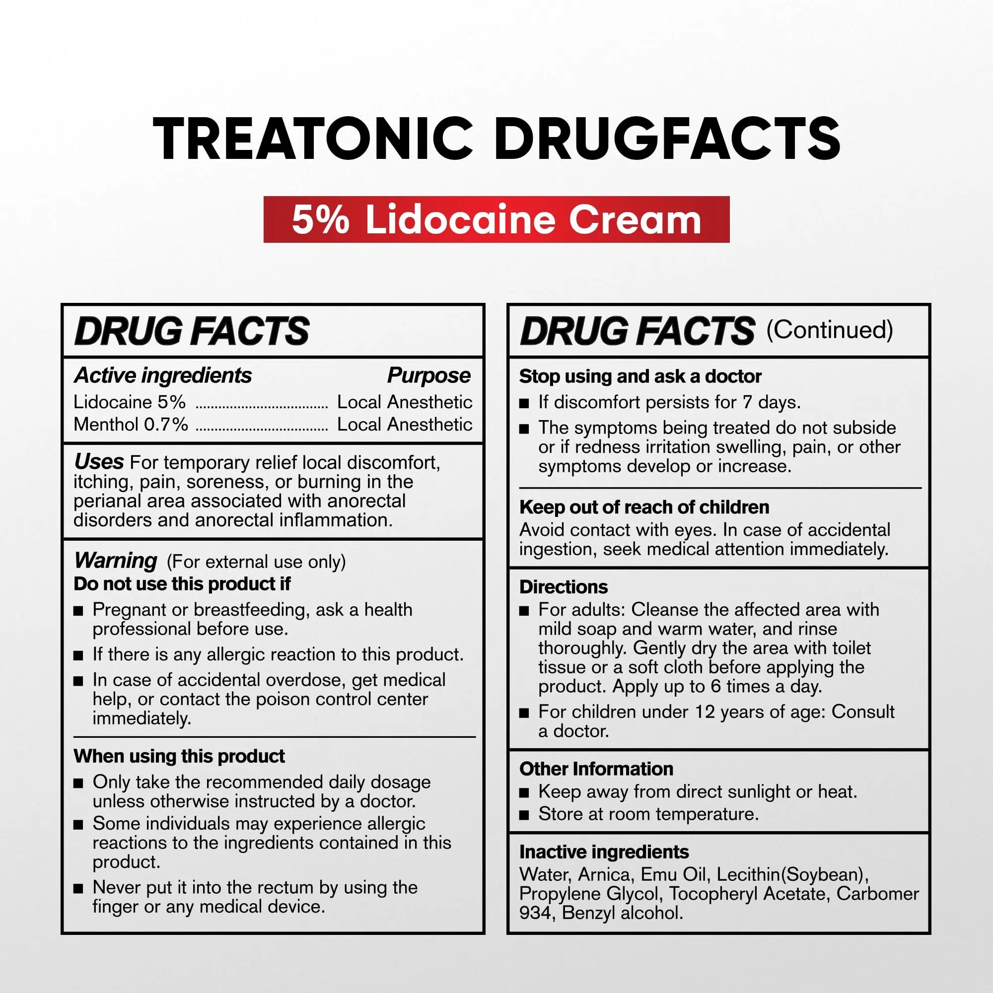 Treatonic 5% Lidocaine Numbing Cream: Lidocaine Cream for Pain Relief, Itching, Burning, Soreness, Hemorrhoid - Maximum Strength Topical Numb Cream - Fast Acting & Long Lasting Numbing Cream- 2.1 oz TreatonicAu supplements