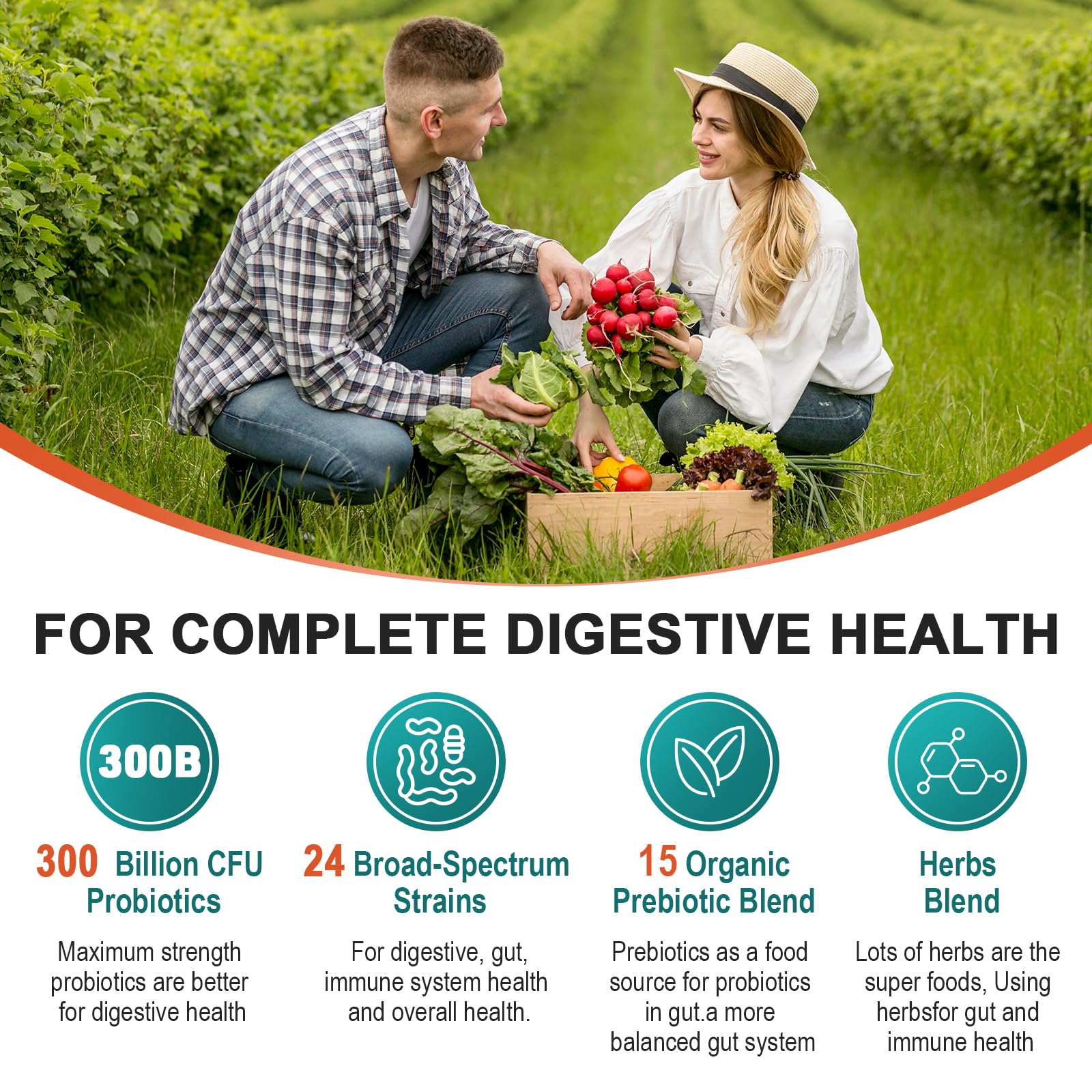 Probiotics for Women & Men - 300 Billion CFU, 24 Strains Probiotic + 15 Organic Herbs Prebiotics Blend, for Overall Digestive Gut Health, Immune, Constipation & Bloating, Shelf Stable - 4 Month Supply CfufulAu supplements