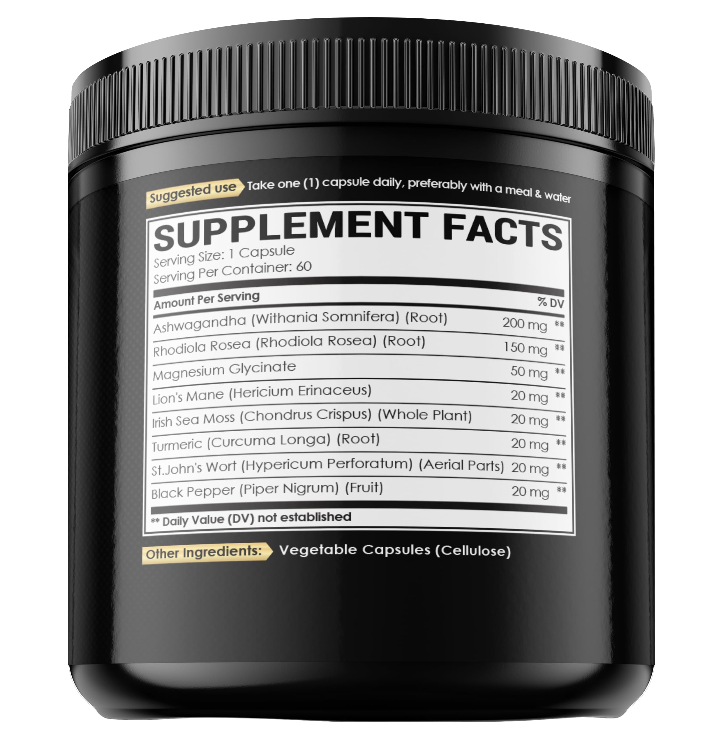 8in1 Cortisol Shield - Ashwagandha and Magnesium, Rhodiola Rosea, Lions Mane, Sea Moss, Turmeric, St Jonh's Wort - Mind& Mood Balance, Rest Well, Support Immume - 60 Capsules NUQIITAu supplements