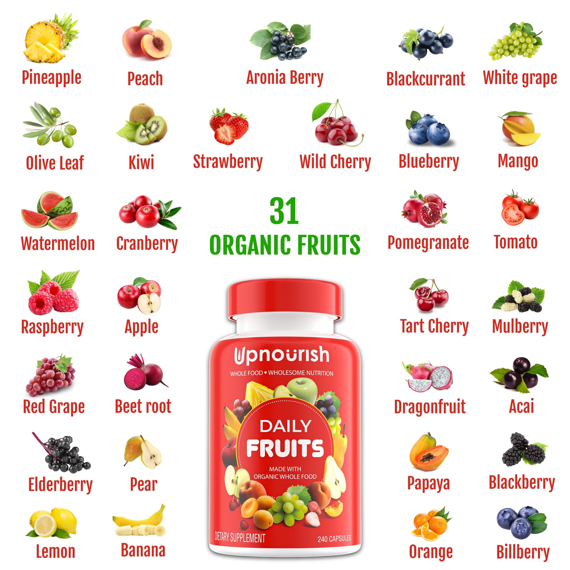 UpNourish Organic Fruits and Veggies Supplement - Support Diet Balance, Body Cleanse & Energy - 480 Fruits and Super Greens Capsules from Nature - Fruit and Vegetable Supplements for Adults & Kids UpNourishAu supplements