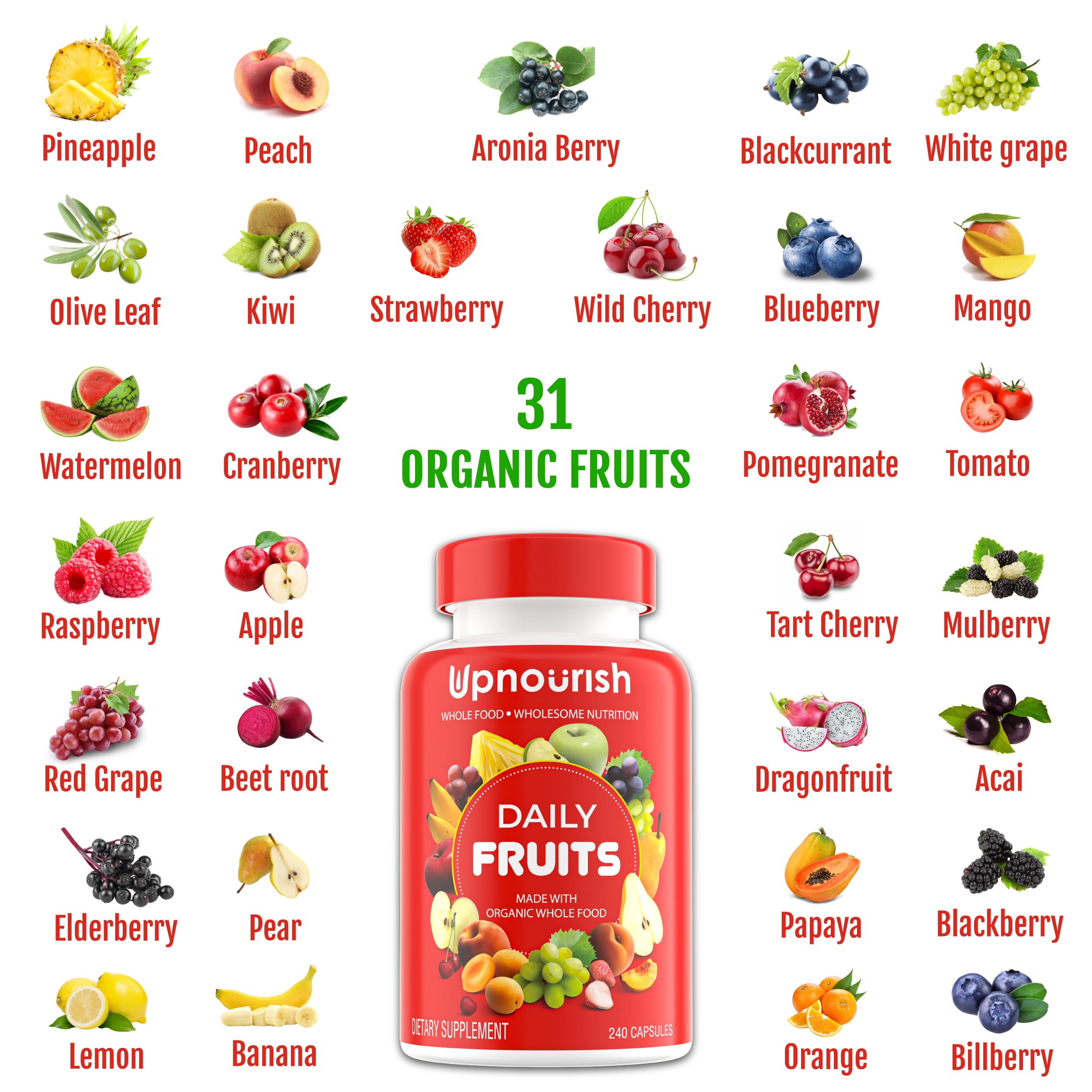 UpNourish Organic Fruits and Veggies Supplement - Support Diet Balance, Body Cleanse & Energy - 480 Fruits and Super Greens Capsules from Nature - Fruit and Vegetable Supplements for Adults & Kids UpNourishAu supplements
