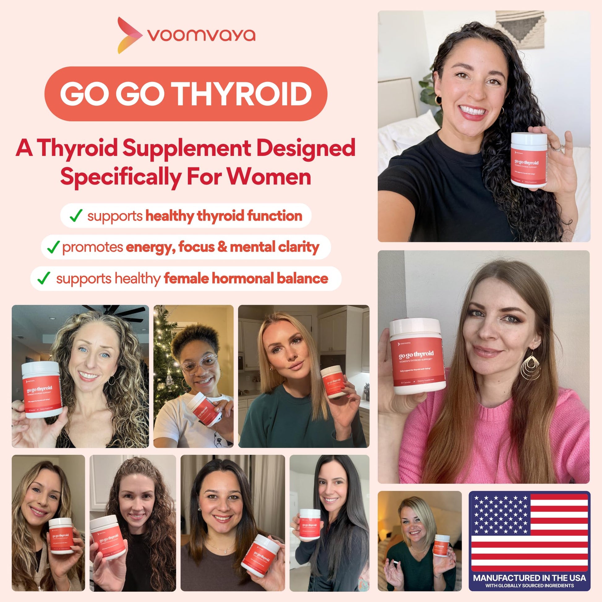 VoomVaya Go Go Thyroid - Thyroid Support for Women 30+ - Female-Focused Hormonal Balance & Thyroid Supplement with Iodine, Selenium & L Tyrosine - 3rd Party Tested - 60 Capsules VoomVayaAu supplements