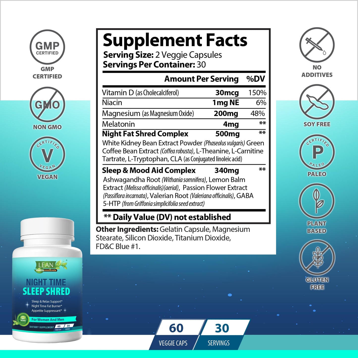 Night Time Sleep Shred Fast Fat Burner, Weight Loss Aid Pill, Appetite Suppressant Carb LEAN NutraceuticalsUS supplements