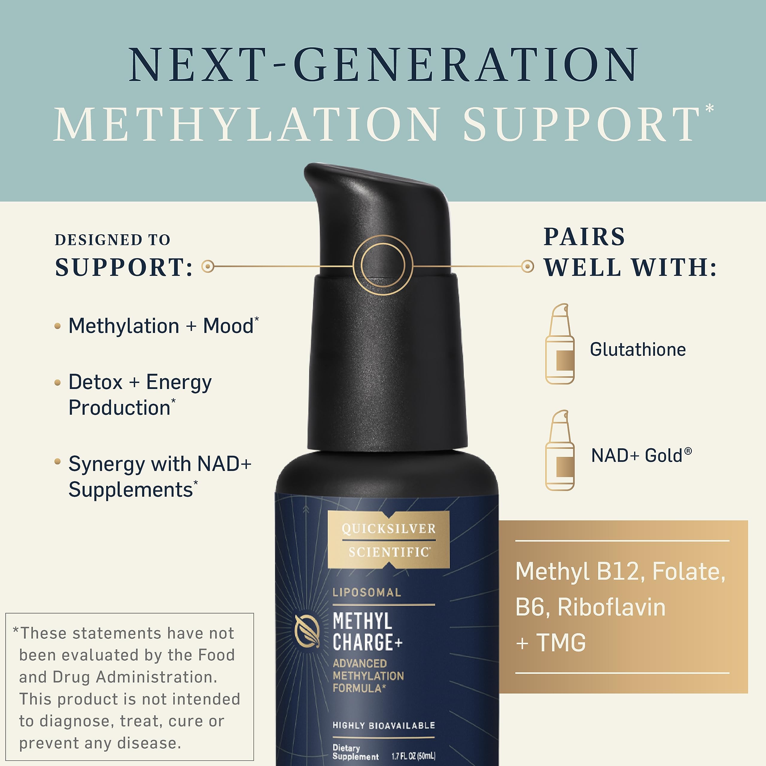 Quicksilver Scientific Methyl Charge - Methylation, Liver, Detox + Energy Supplement - Folate, Vitamin B12, Riboflavin, Vitamin B6 + TMG Supplement with Superior Absorption - Vegan B Vitamins (50ml) Quicksilver ScientificUS supplements