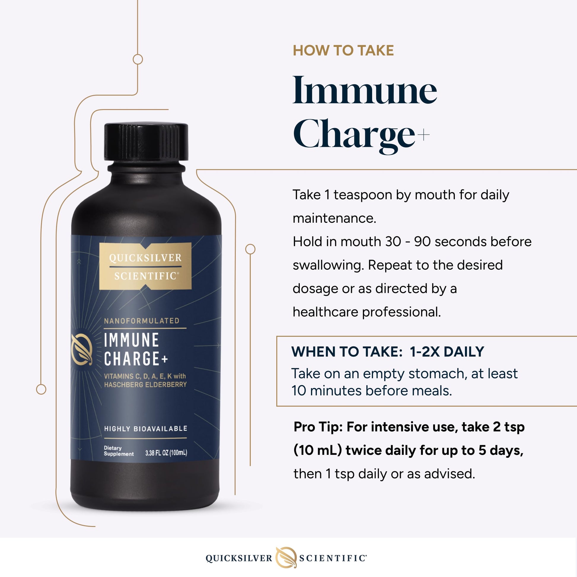 Quicksilver Scientific Immune Charge+ - Elderberry with 10,000 IU Vitamin D3, 25,000 Vitamin A, C, E, K1 & K2 for Immune Health & Lung Support (100ml) Quicksilver ScientificUS supplements